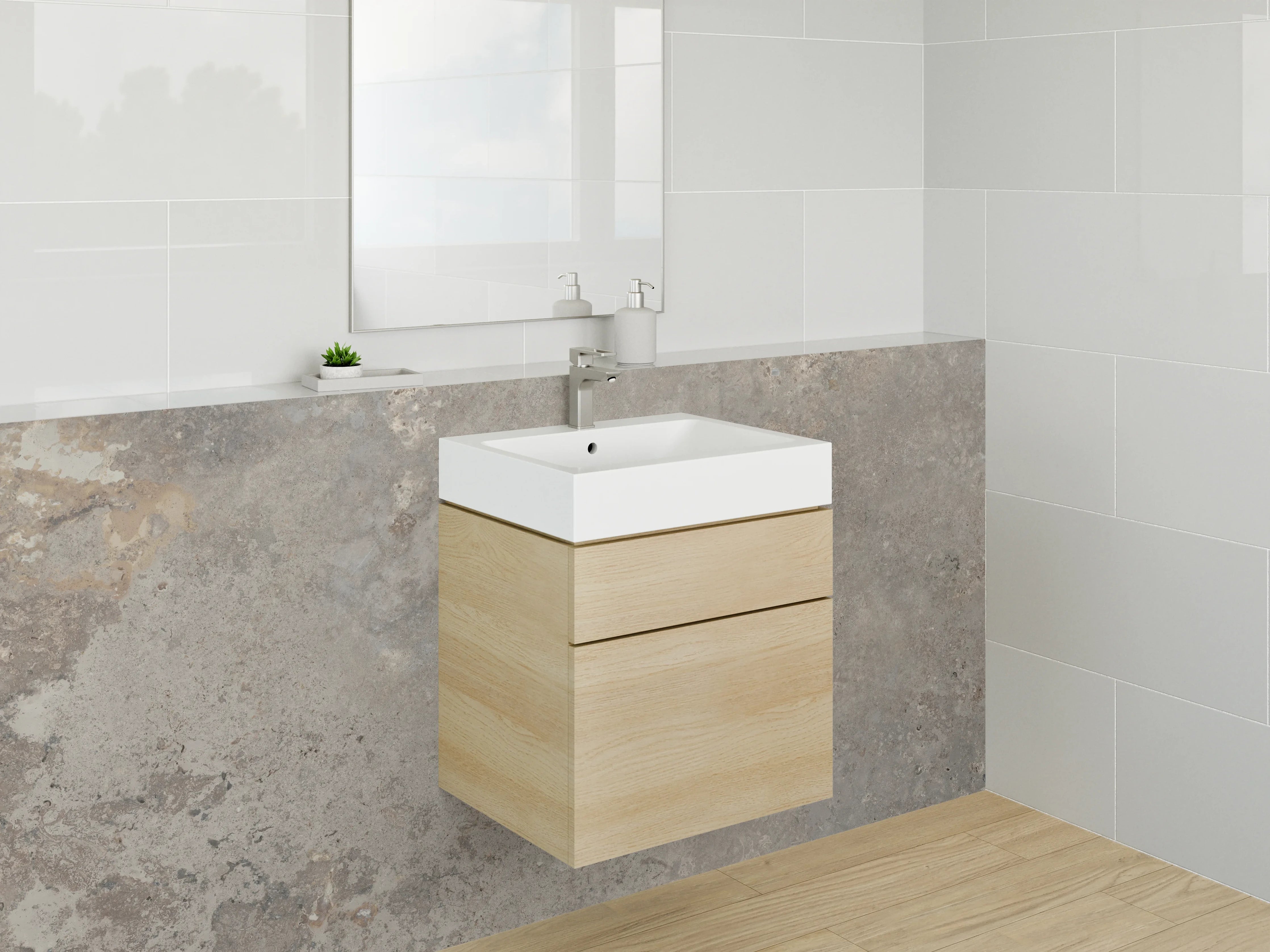 Waschbecken-Rückwand - Steinoptik-Fliese Grau Braun Beige