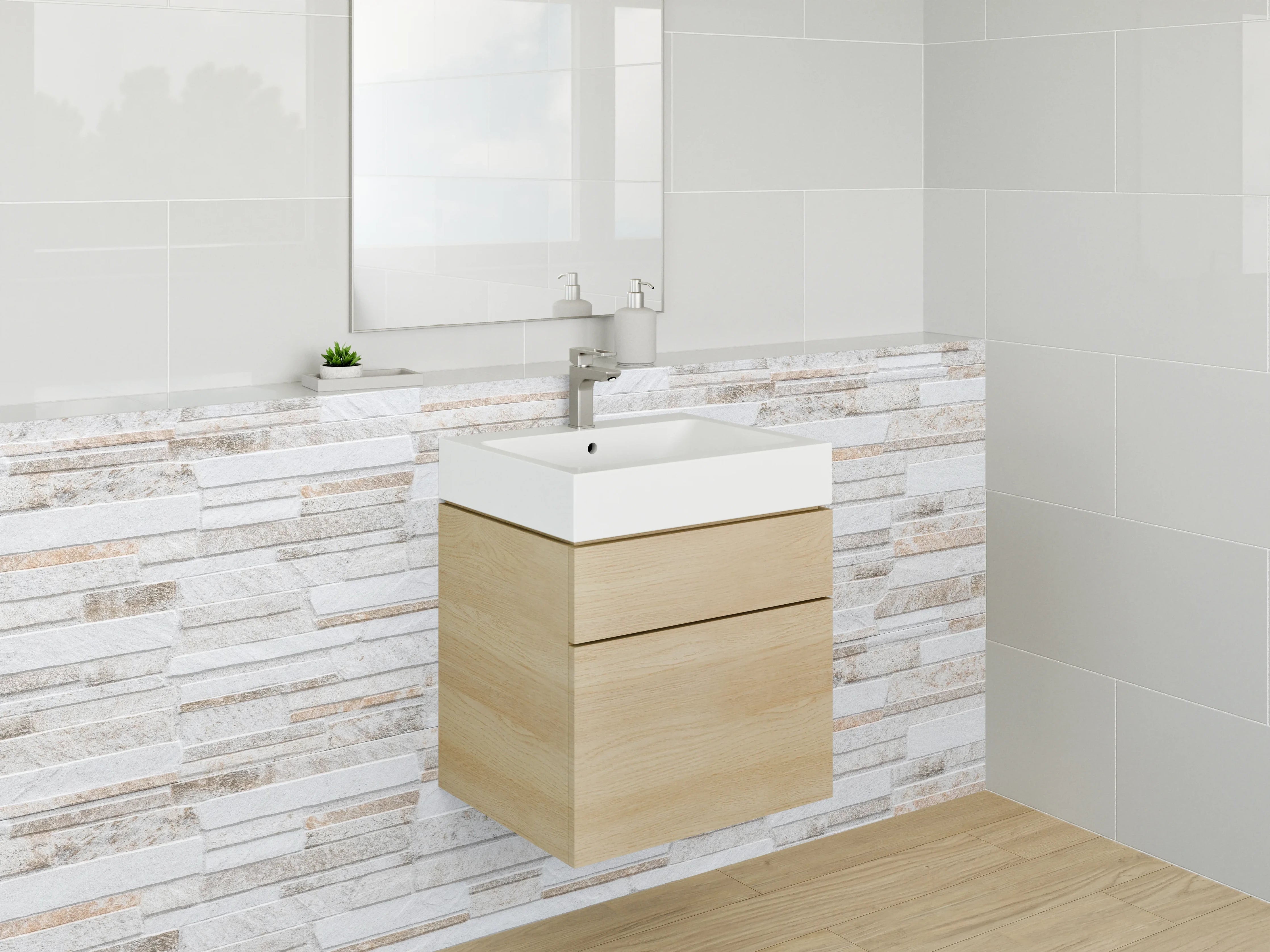 Waschbecken-Rückwand - Steinoptik Fliesen Weiß Grau Beige