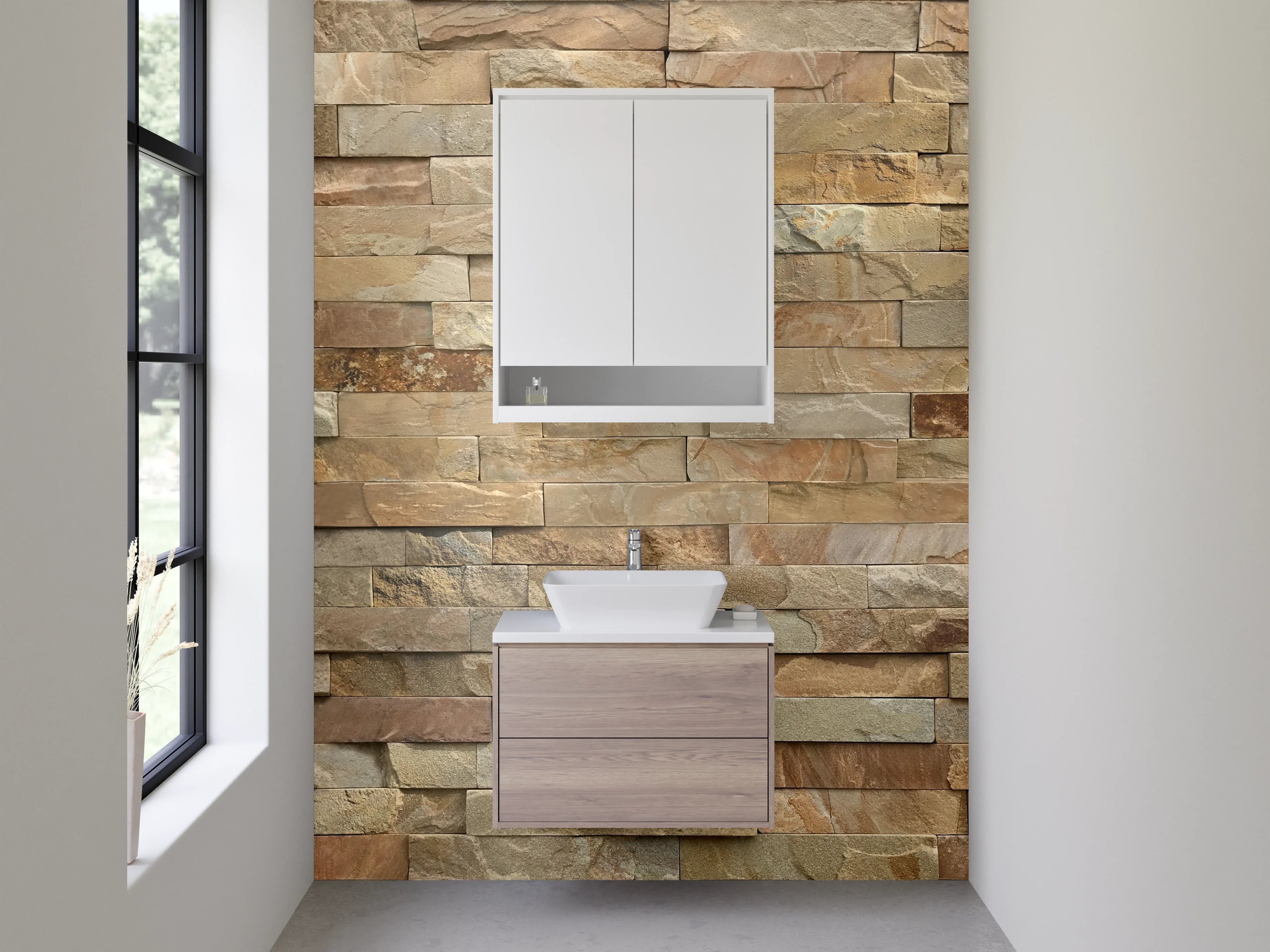 Waschbecken-Rückwand - Steinoptik Wandpaneel Braun Grau Weiß