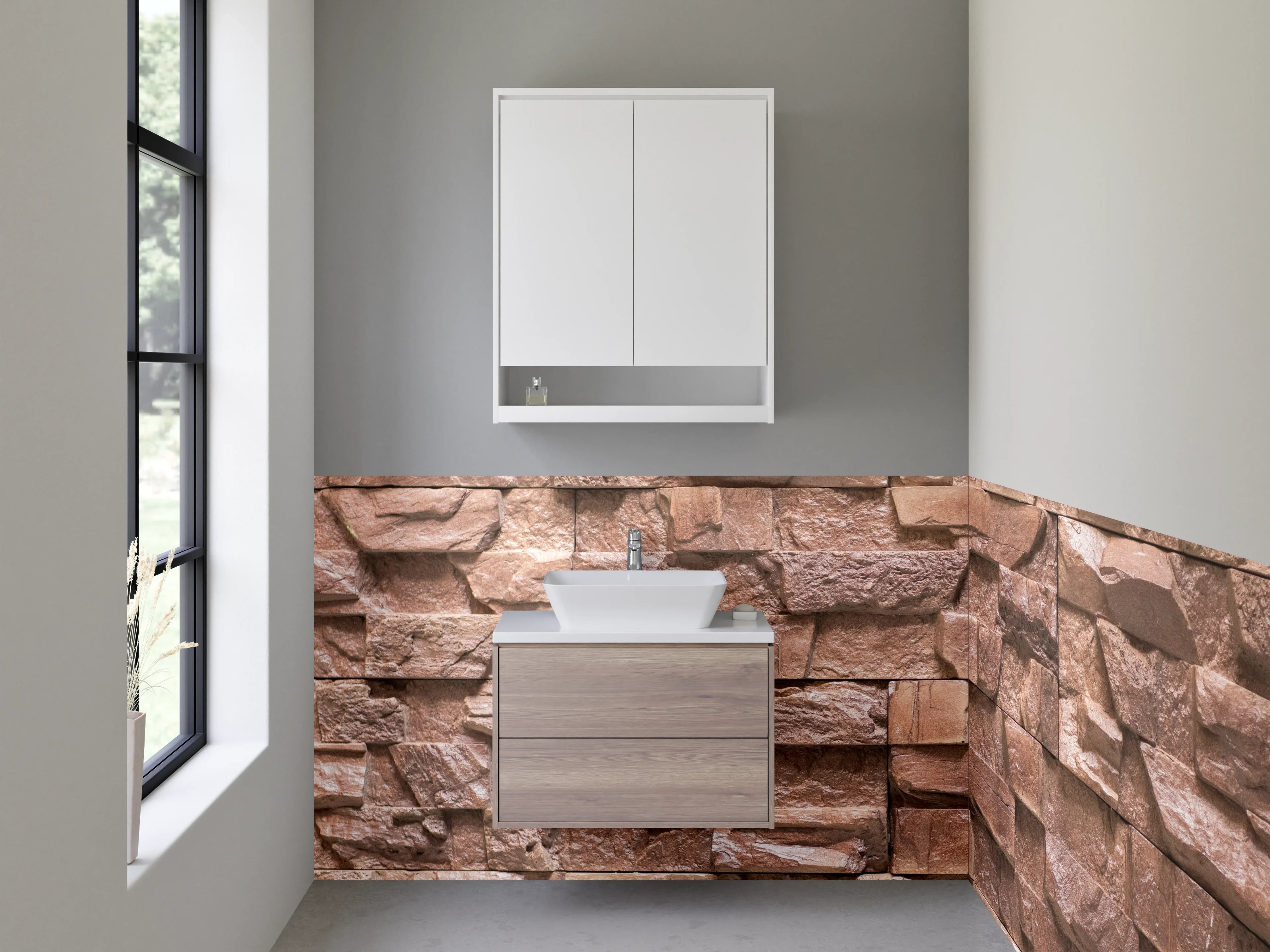 Waschbecken-Rückwand - Steinoptik Wandverkleidung Braun Beige