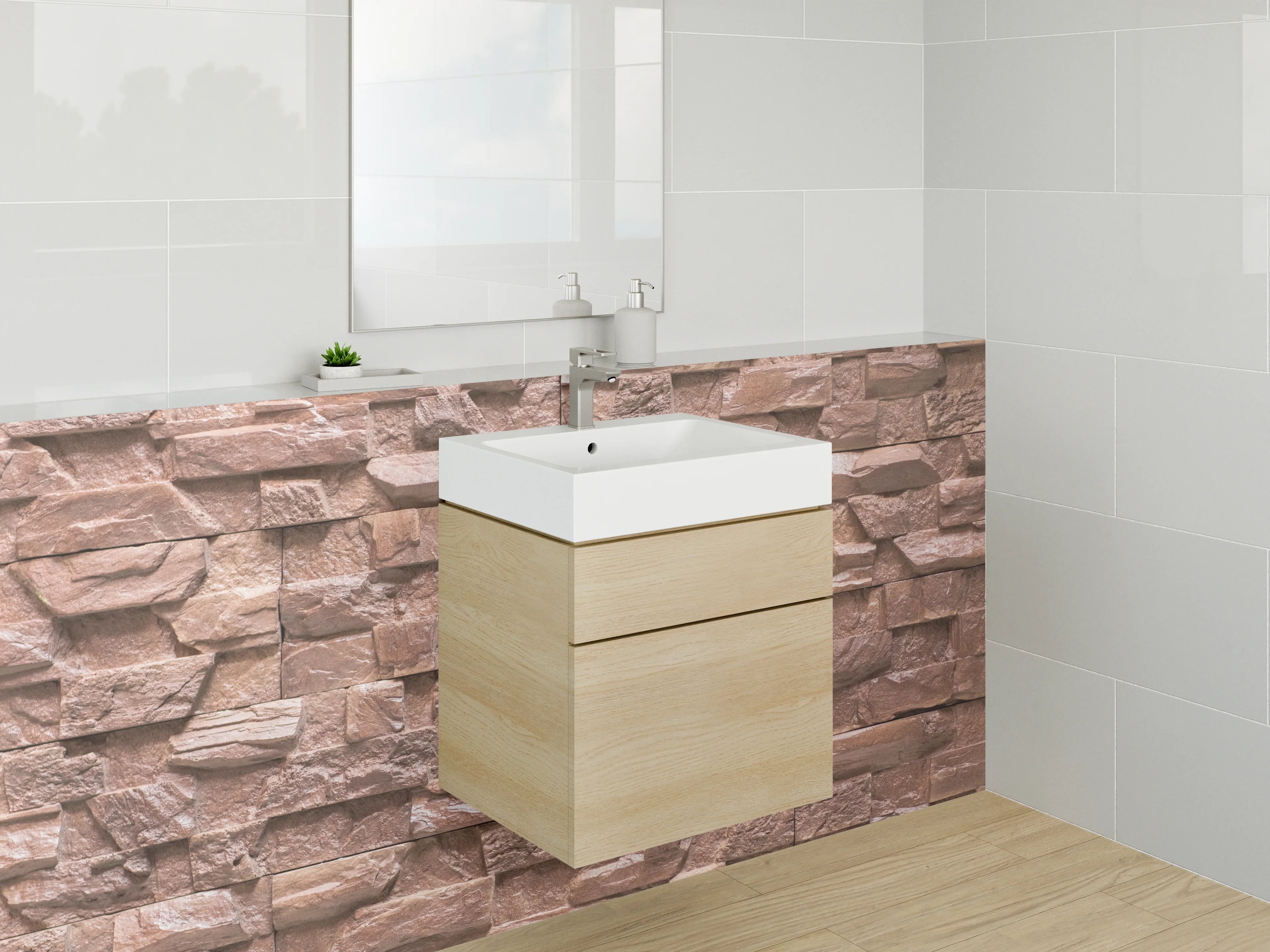 Waschbecken-Rückwand - Steinoptik Wandverkleidung Braun Beige