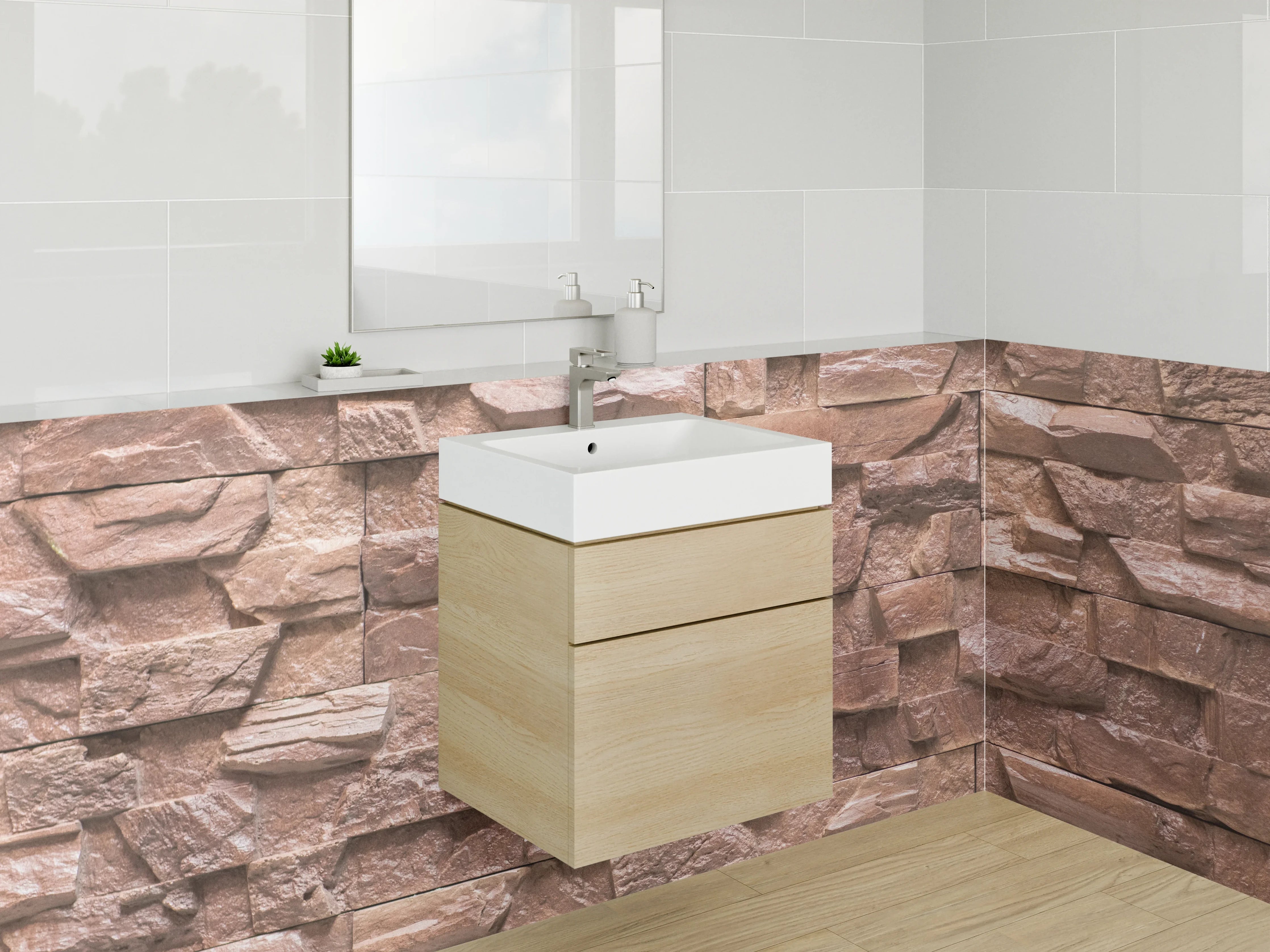 Waschbecken-Rückwand - Steinoptik Wandverkleidung Braun Beige