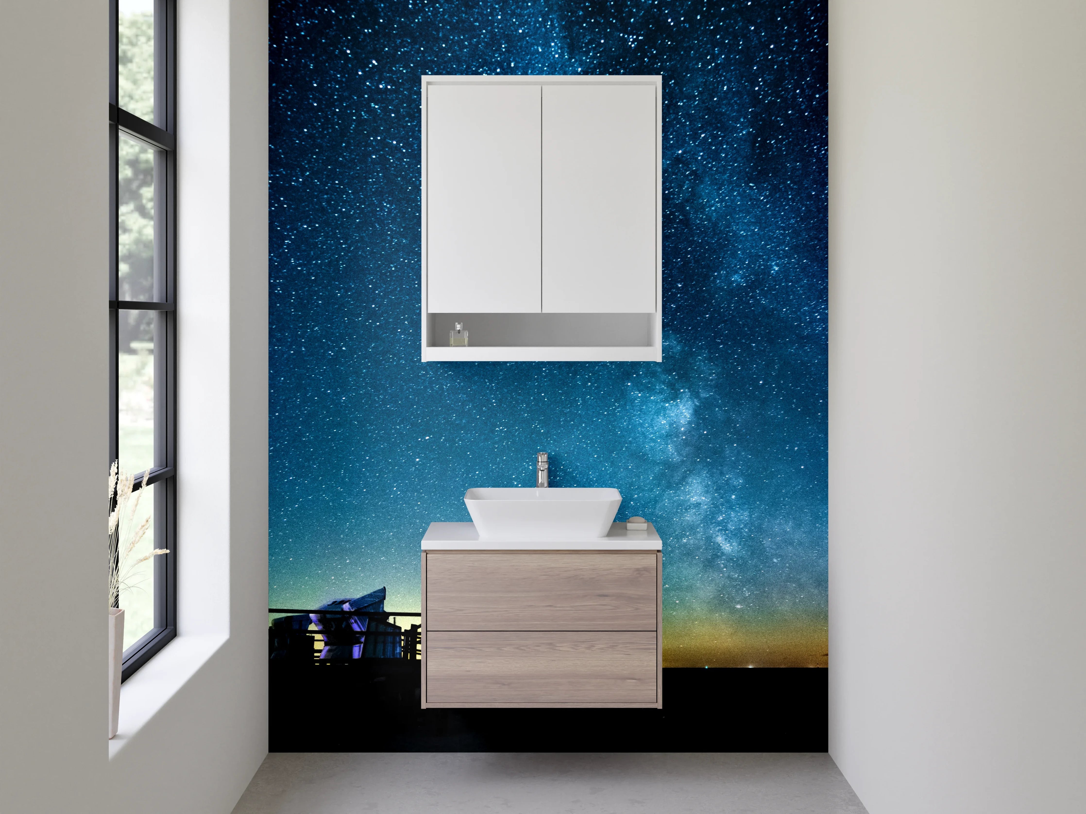 Waschbecken-Rückwand - Sternenhimmel am Meer – Wandbild