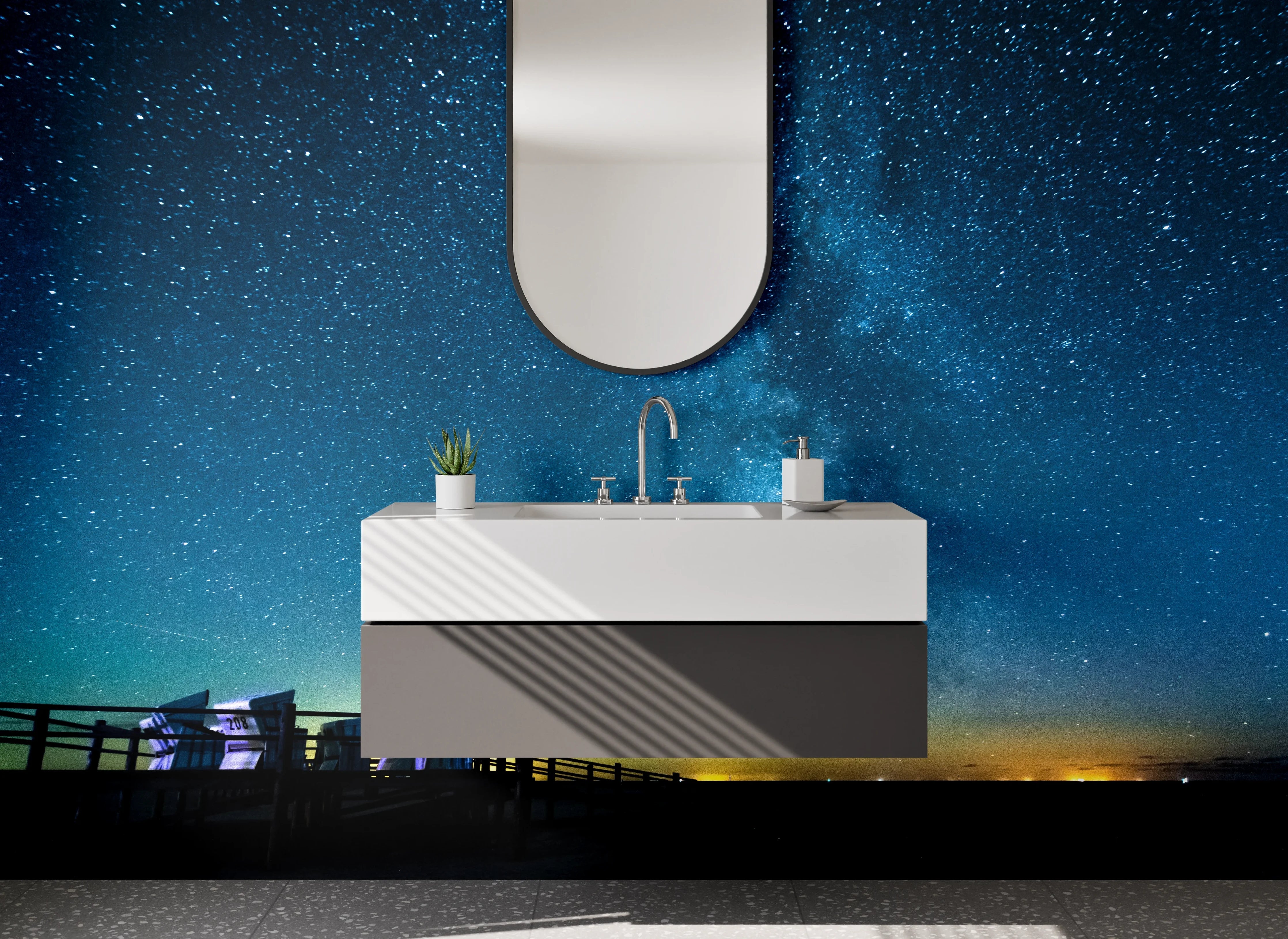 Waschbecken-Rückwand - Sternenhimmel am Meer – Wandbild