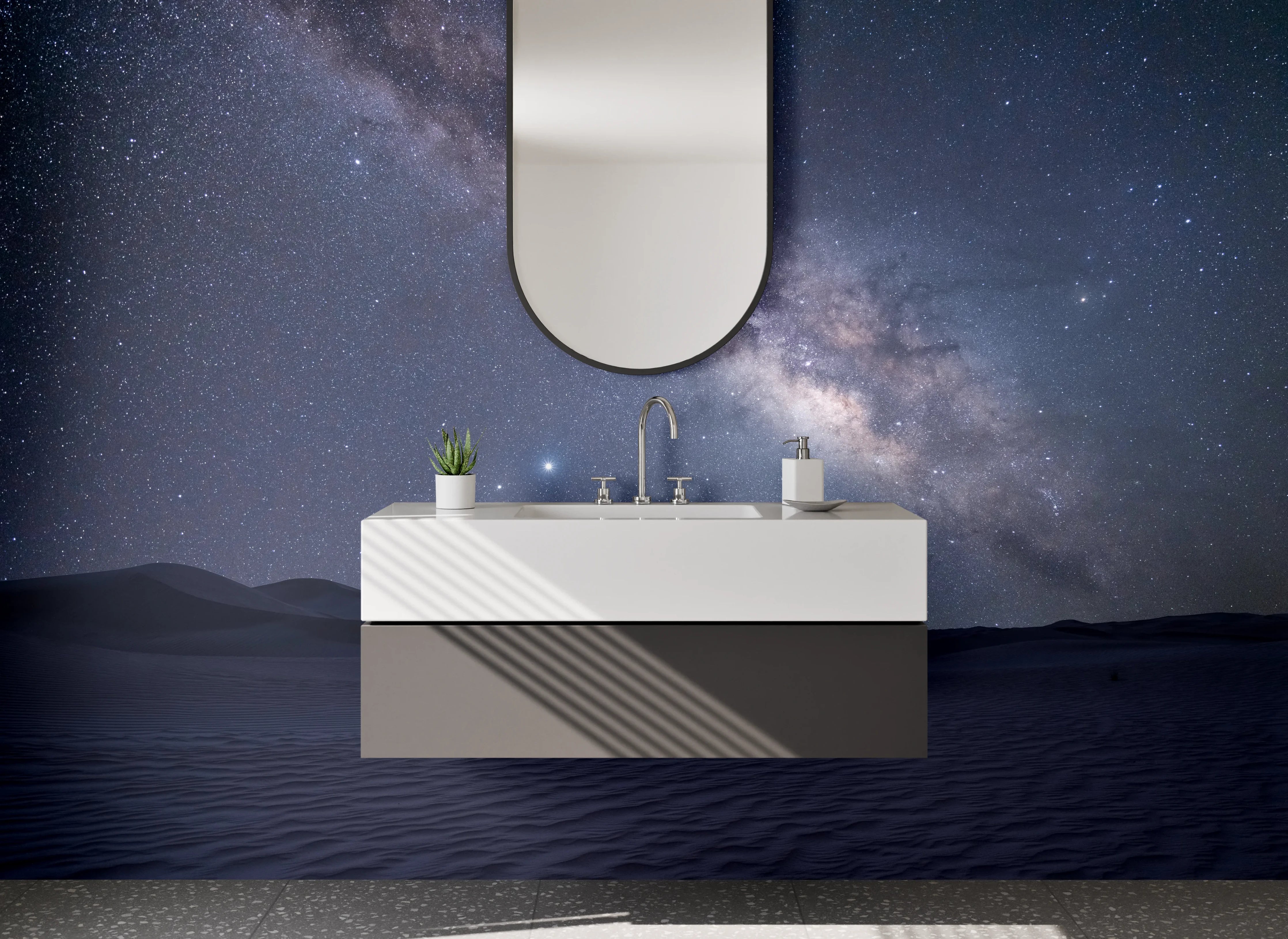 Waschbecken-Rückwand - Sternenhimmel über der Wüste – Nachtlandschaft