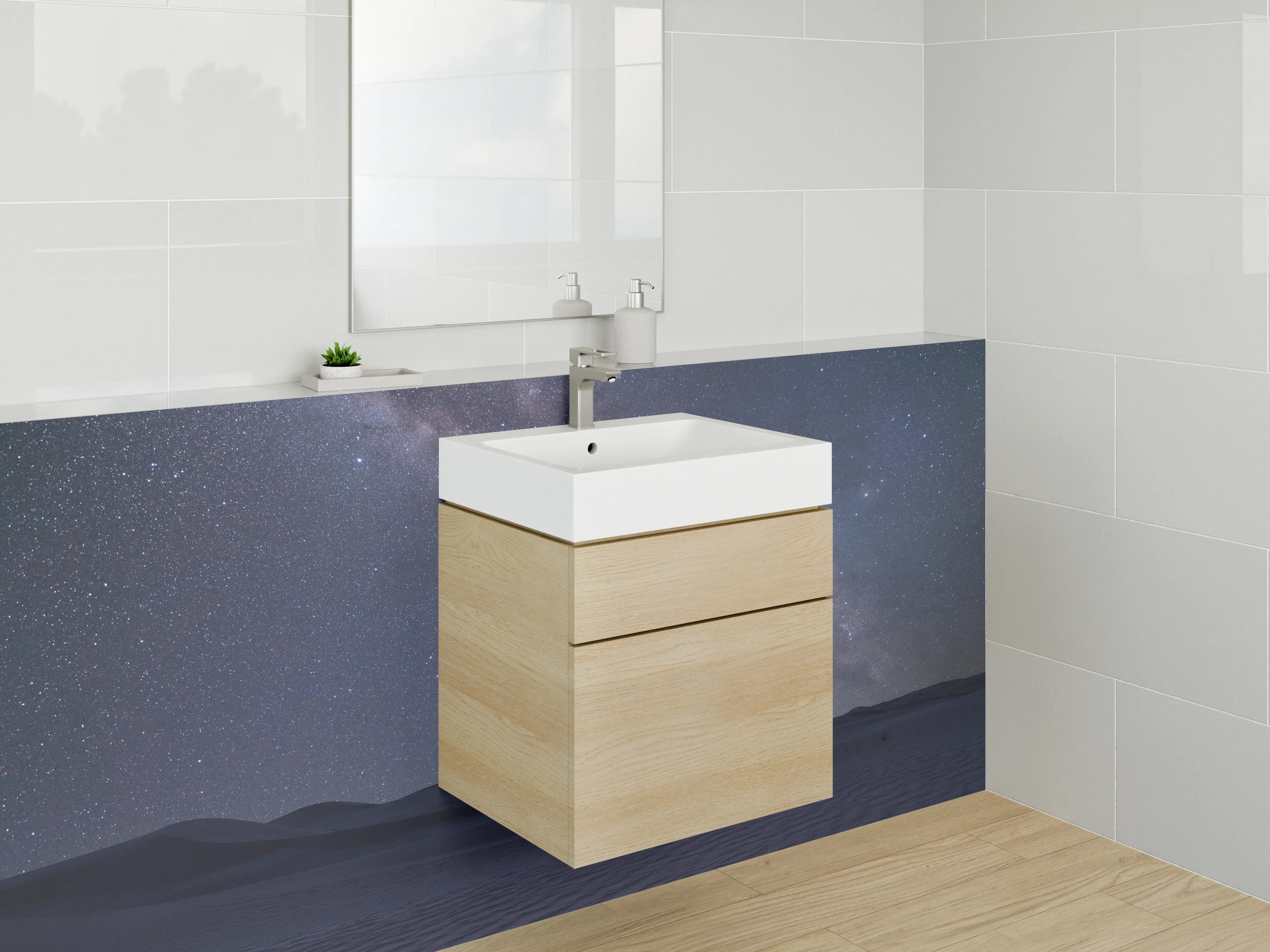 Waschbecken-Rückwand - Sternenhimmel über der Wüste – Nachtlandschaft