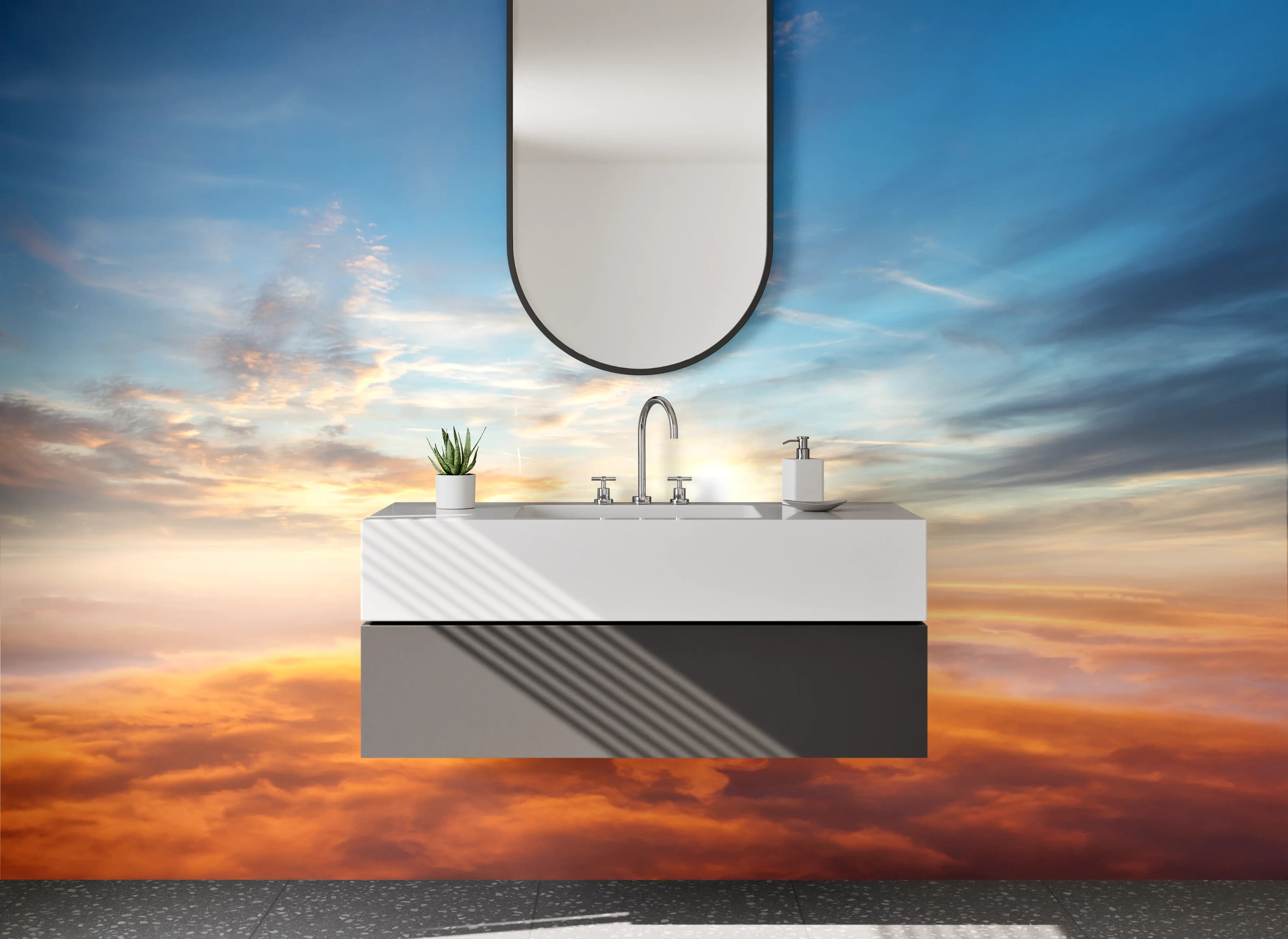 Waschbecken-Rückwand - Stimmungsvoller Sonnenaufgang über den Wolken