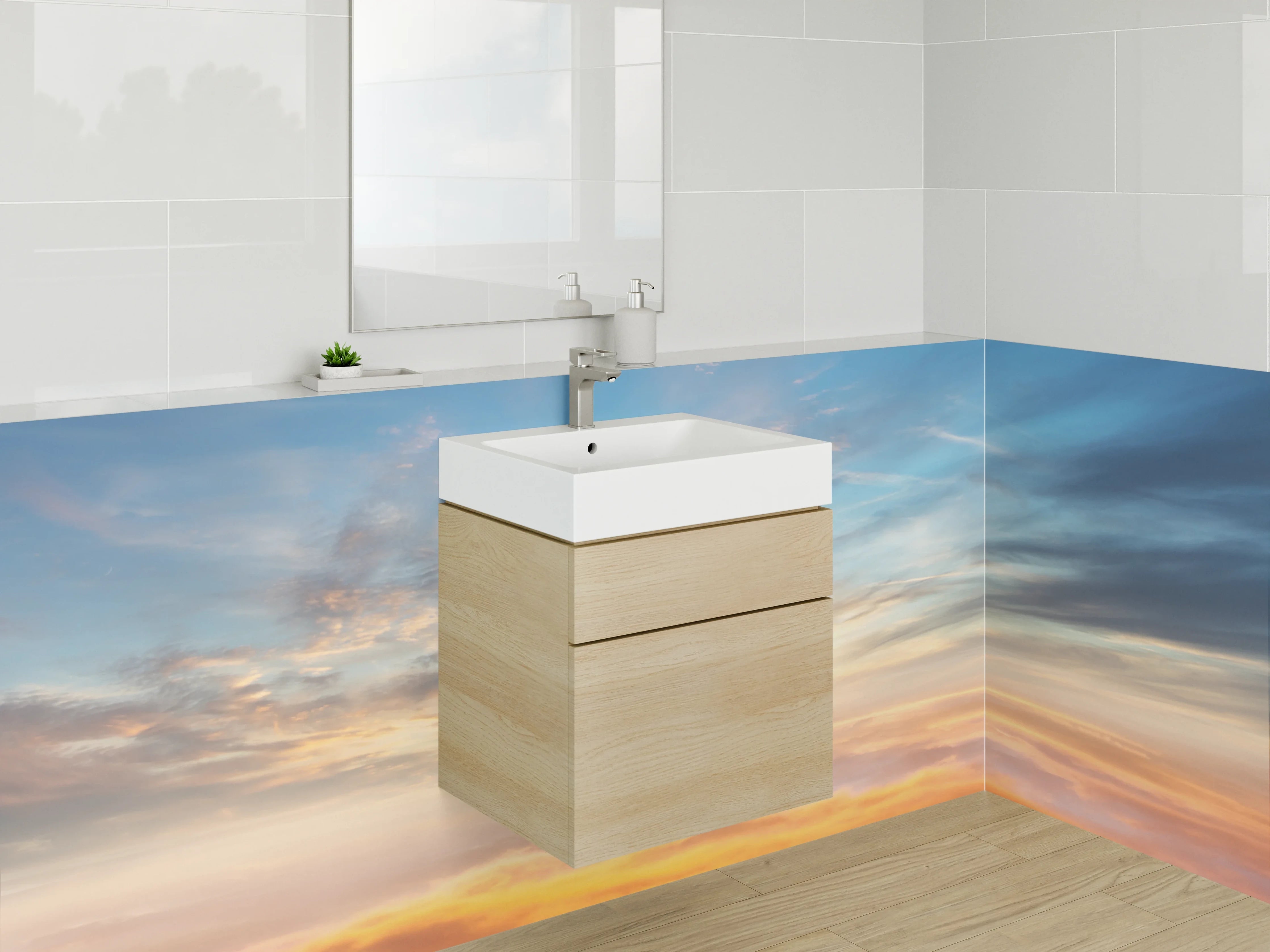 Waschbecken-Rückwand - Stimmungsvoller Sonnenaufgang über den Wolken