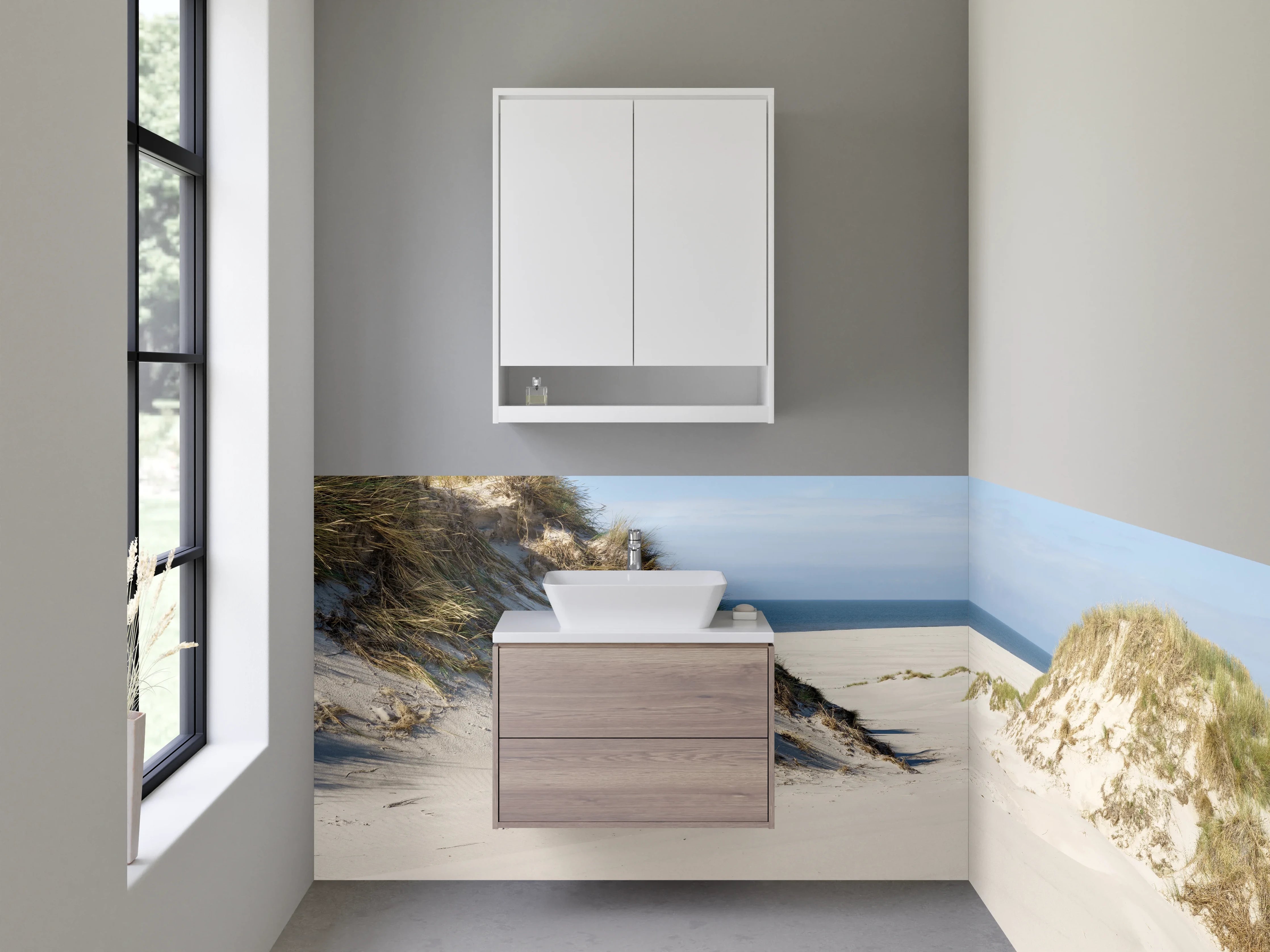 Waschbecken-Rückwand - Strand mit Dünen und Meerblick