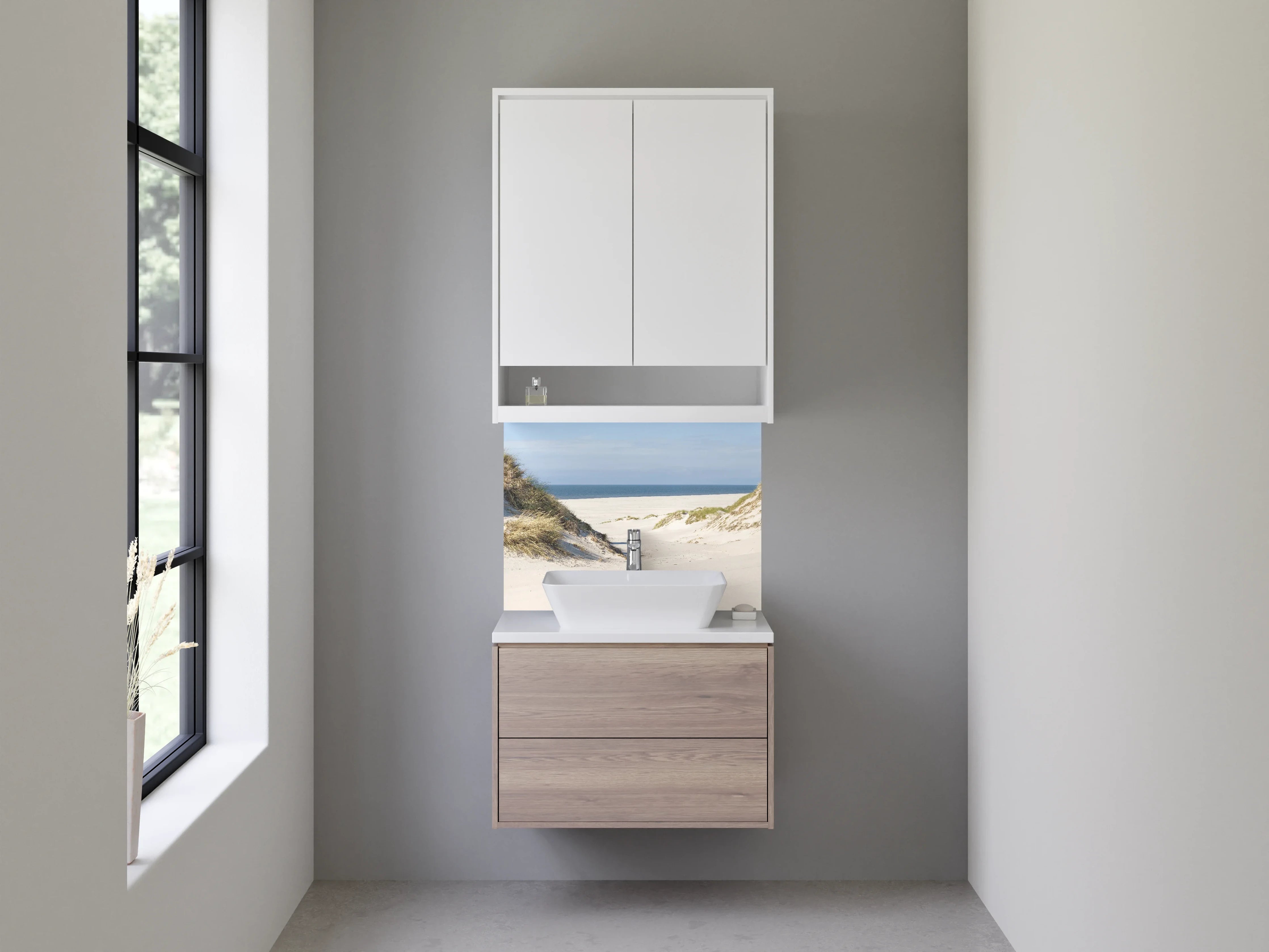 Waschbecken-Rückwand - Strand mit Dünen und Meerblick