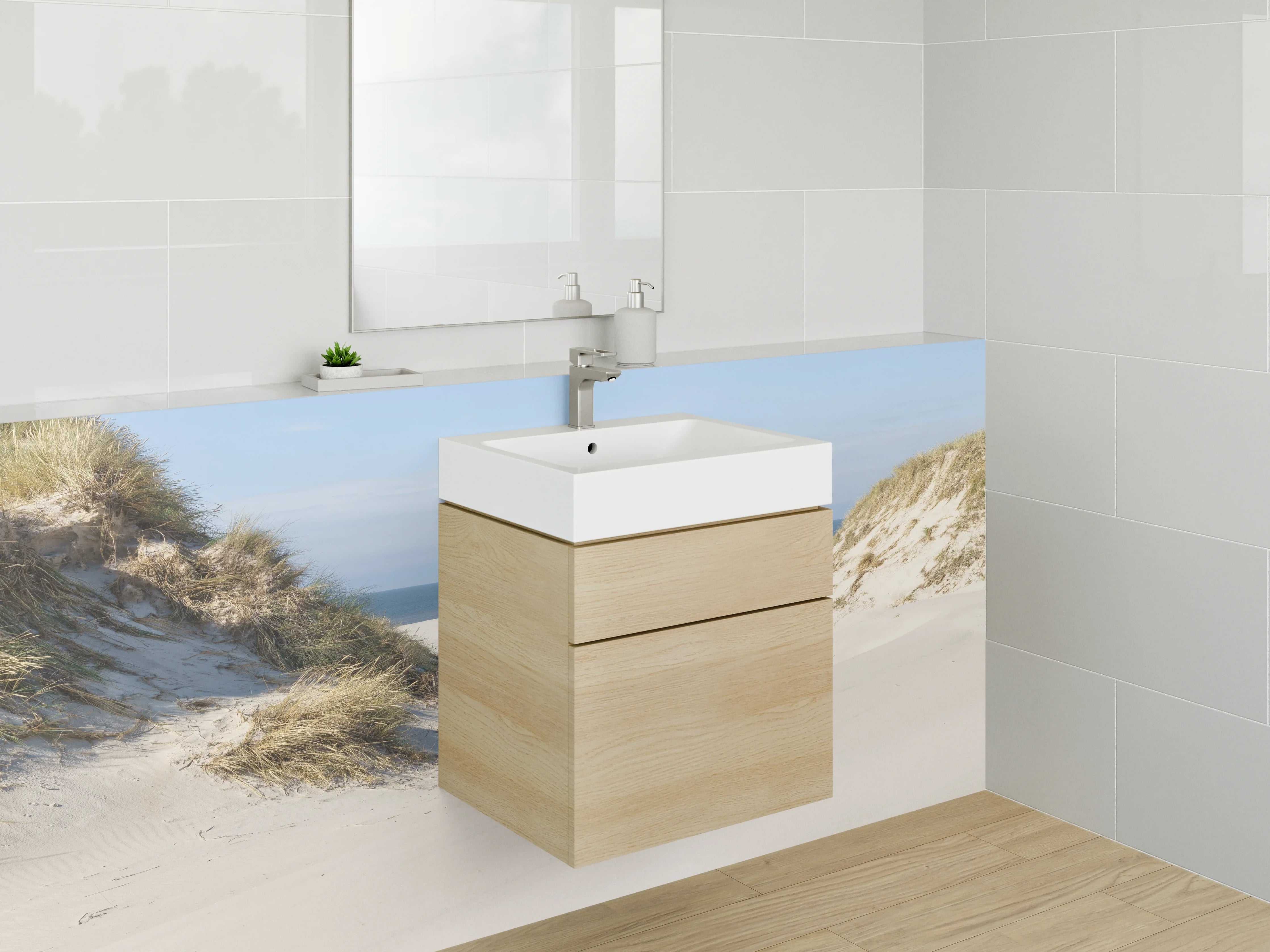 Waschbecken-Rückwand - Strand mit Dünen und Meerblick