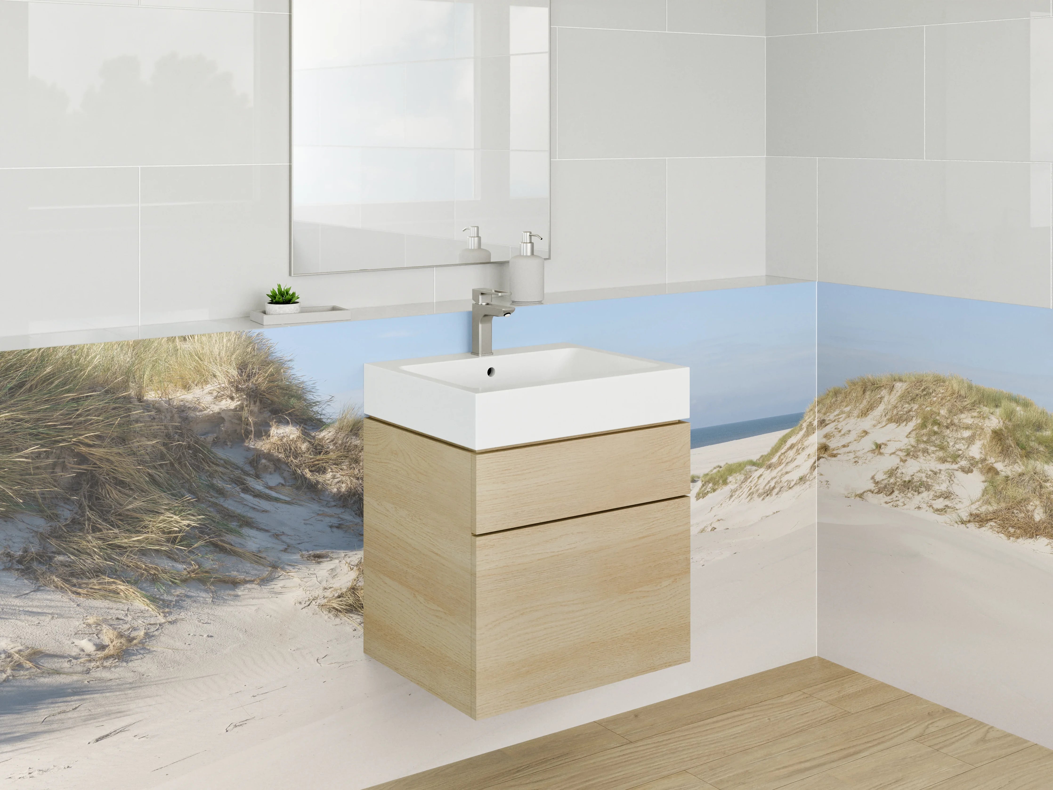 Waschbecken-Rückwand - Strand mit Dünen und Meerblick