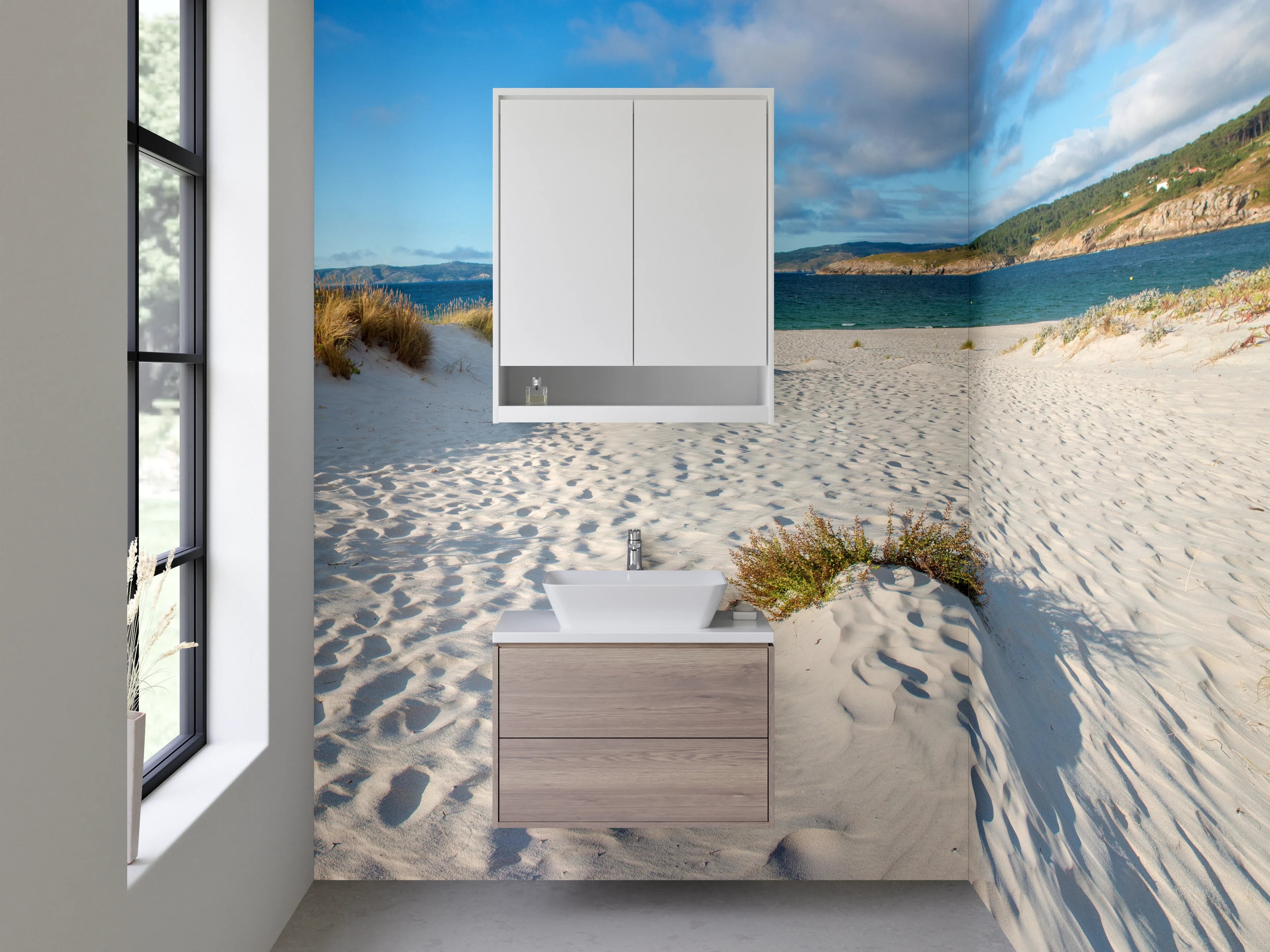 Waschbecken-Rückwand - Strand mit Sanddünen und Meerblick