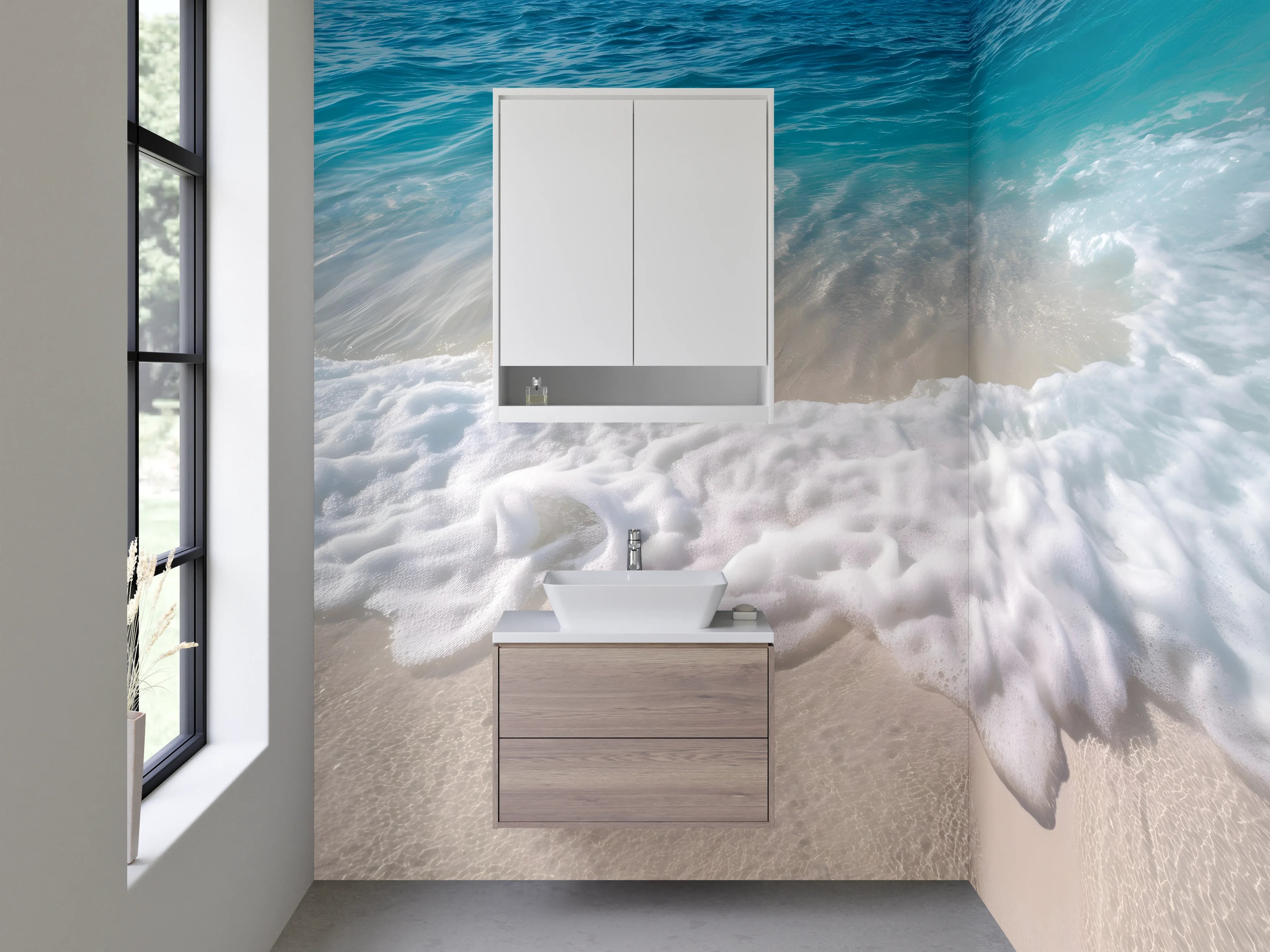 Waschbecken-Rückwand - Strand mit sanften Wellen und weißem Sand