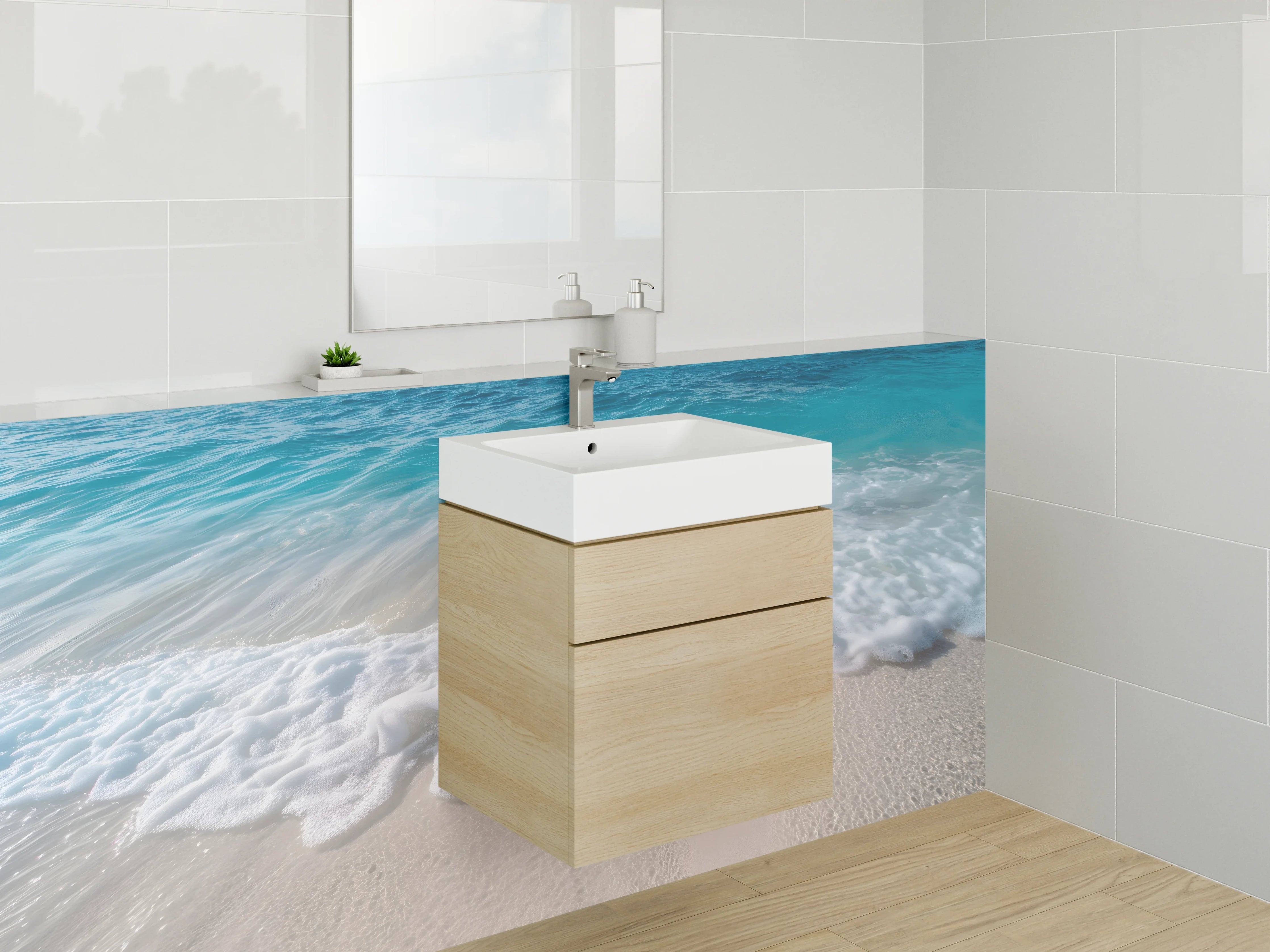 Waschbecken-Rückwand - Strand mit sanften Wellen und weißem Sand