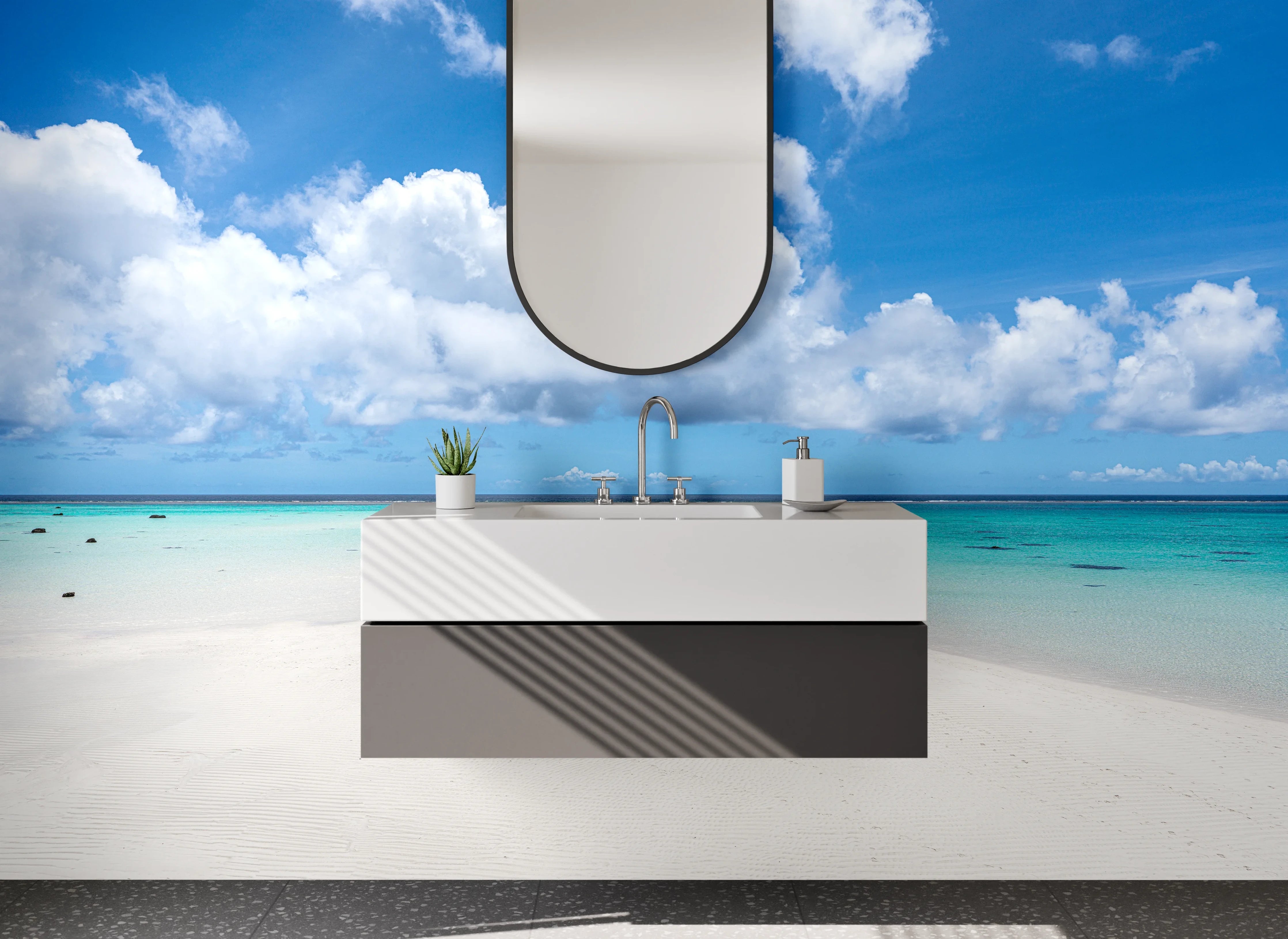 Waschbecken-Rückwand - Strand mit weißen Sand und blauen Himmel
