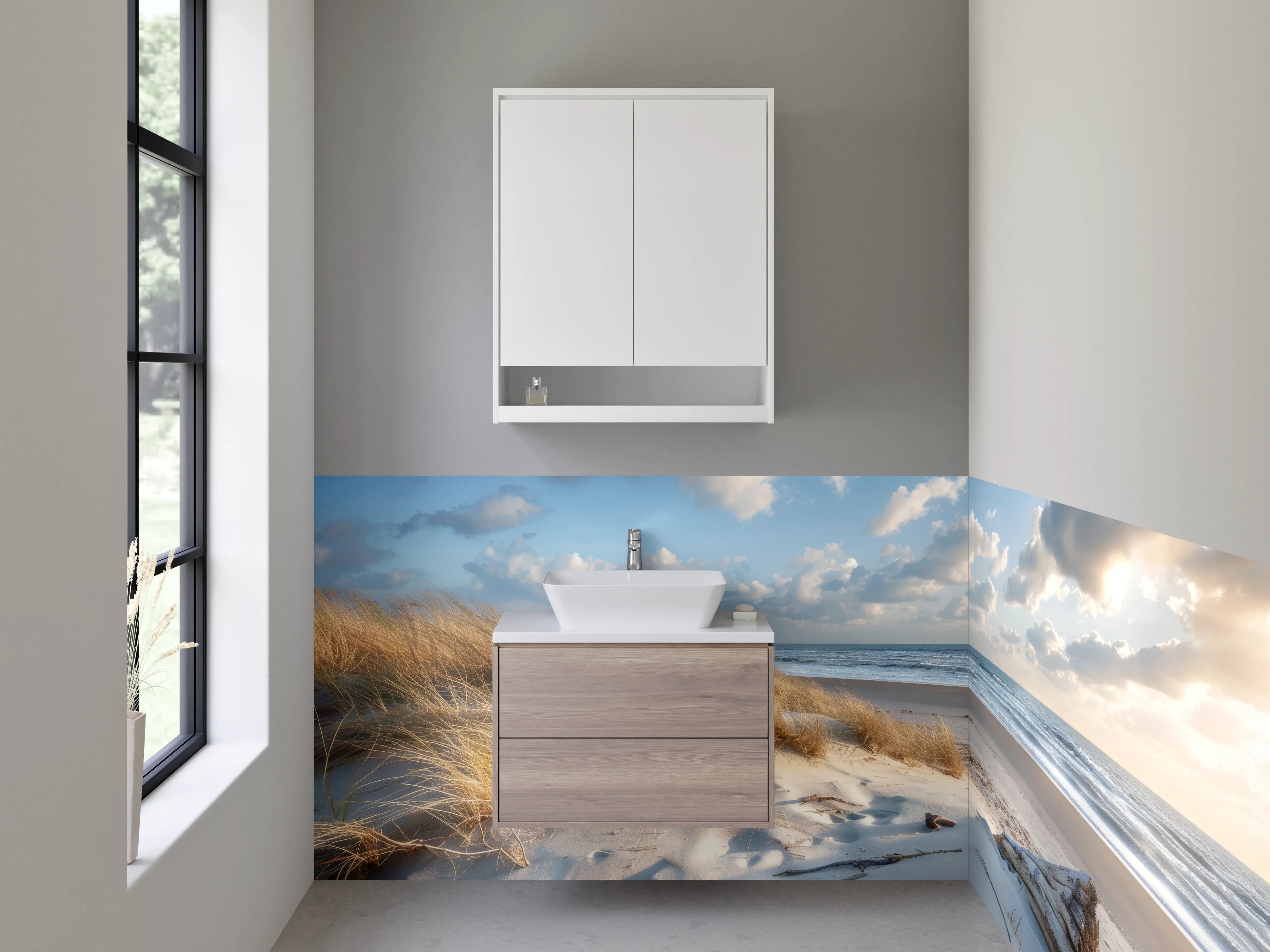 Waschbecken-Rückwand - Strand und Dünen Panorama Fototapete