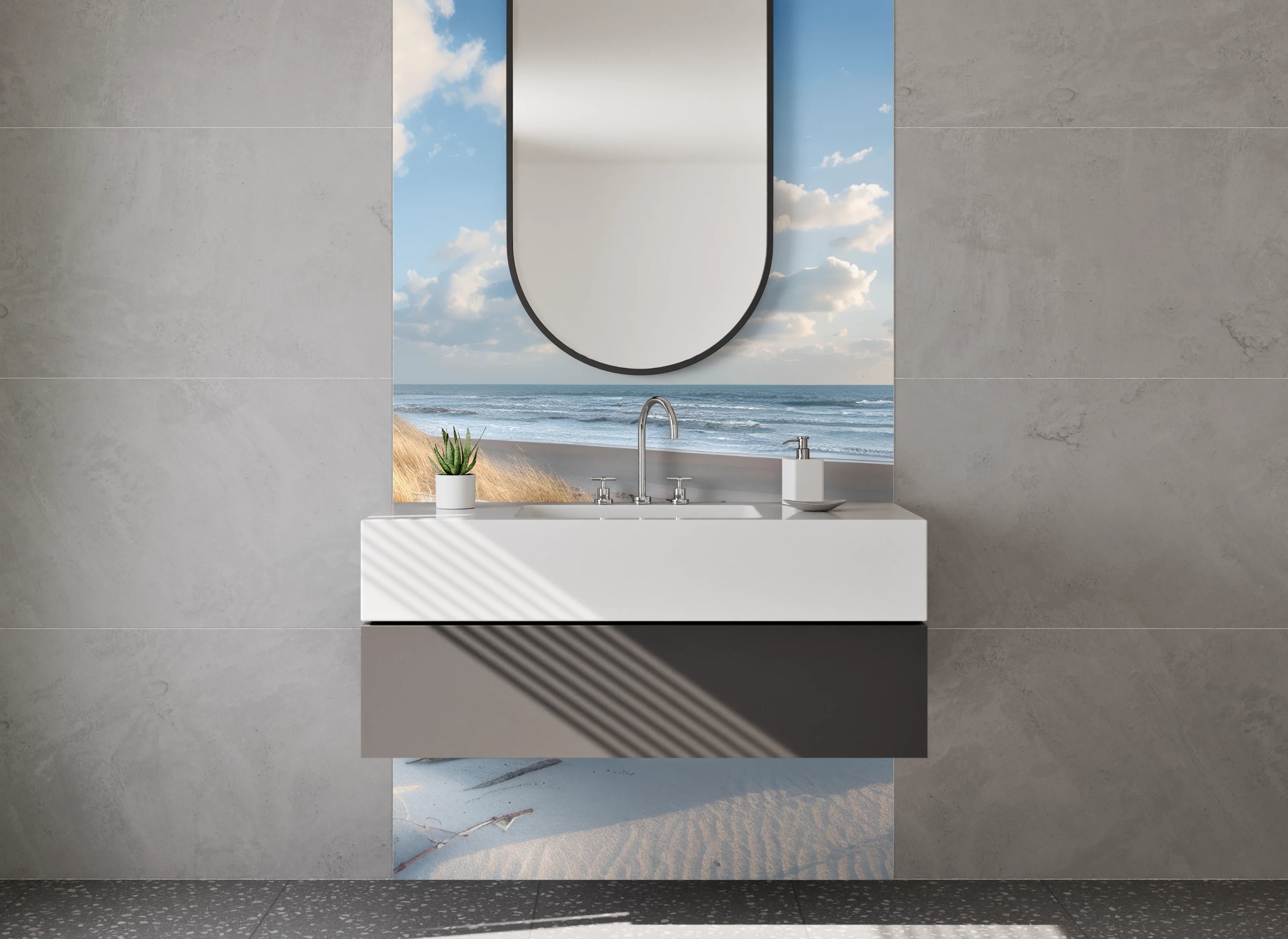 Waschbecken-Rückwand - Strand und Dünen Panorama Fototapete