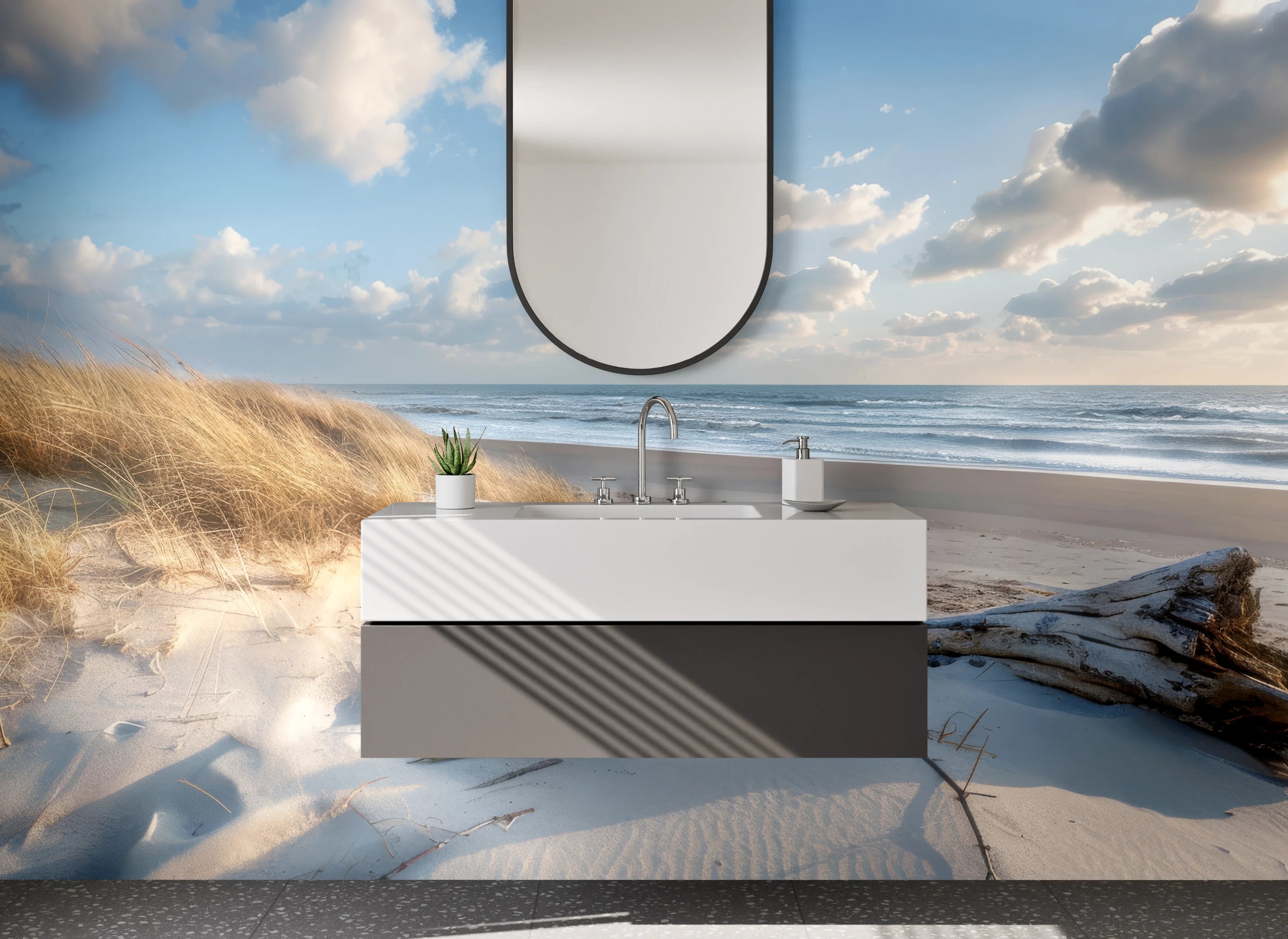 Waschbecken-Rückwand - Strand und Dünen Panorama Fototapete