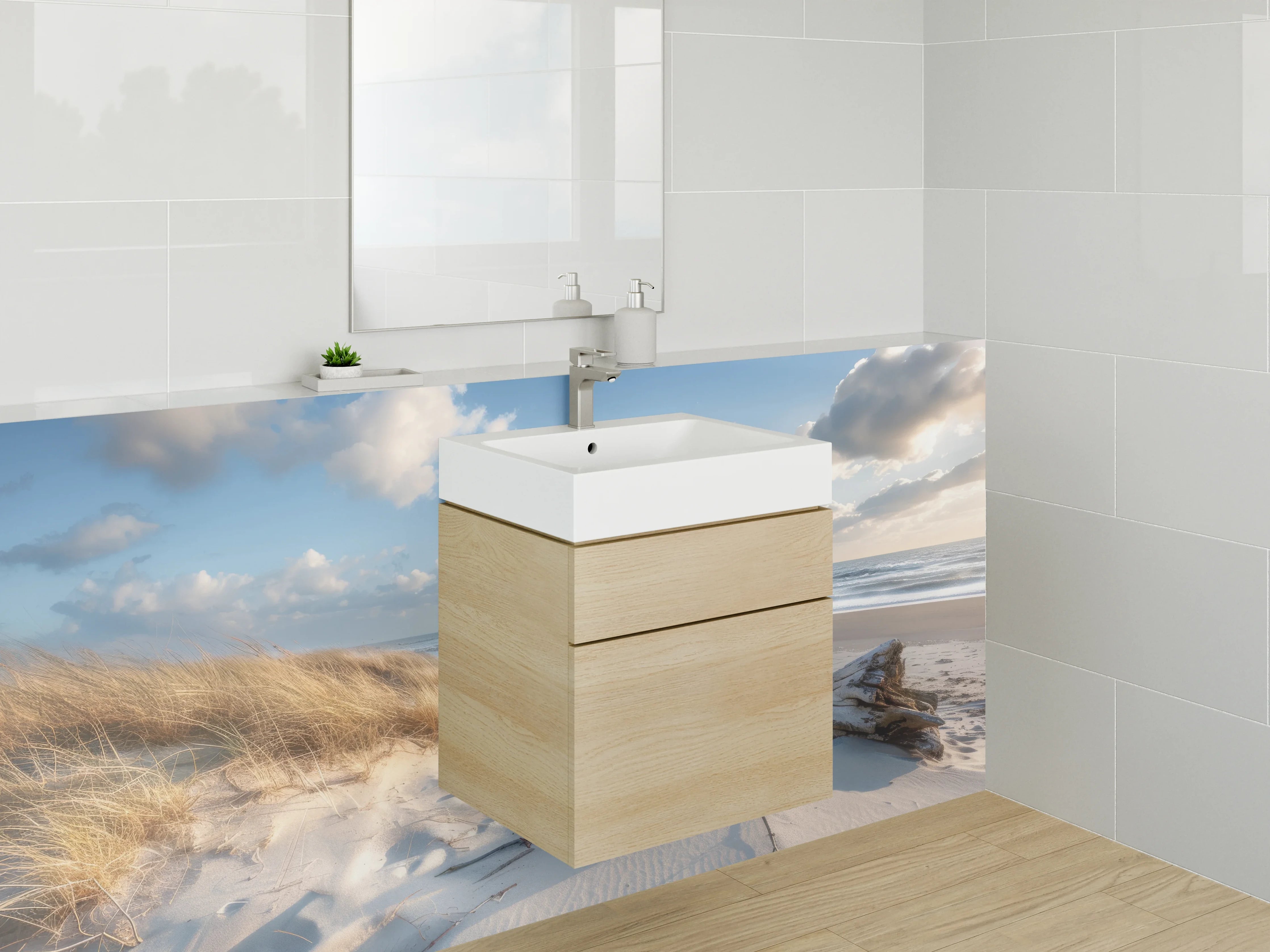 Waschbecken-Rückwand - Strand und Dünen Panorama Fototapete