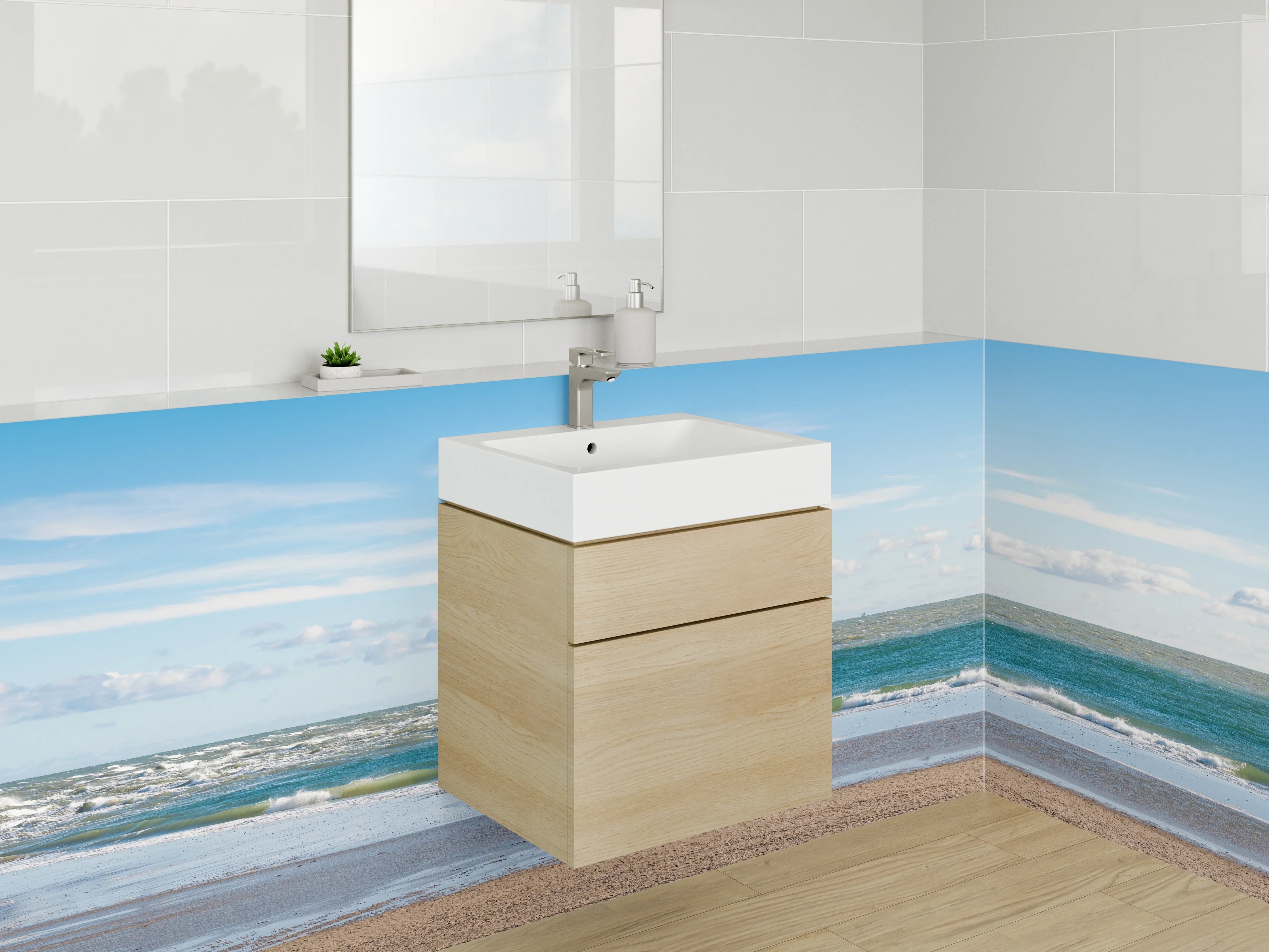 Waschbecken-Rückwand - Strand und Meeresrauschen bei Sonnenschein