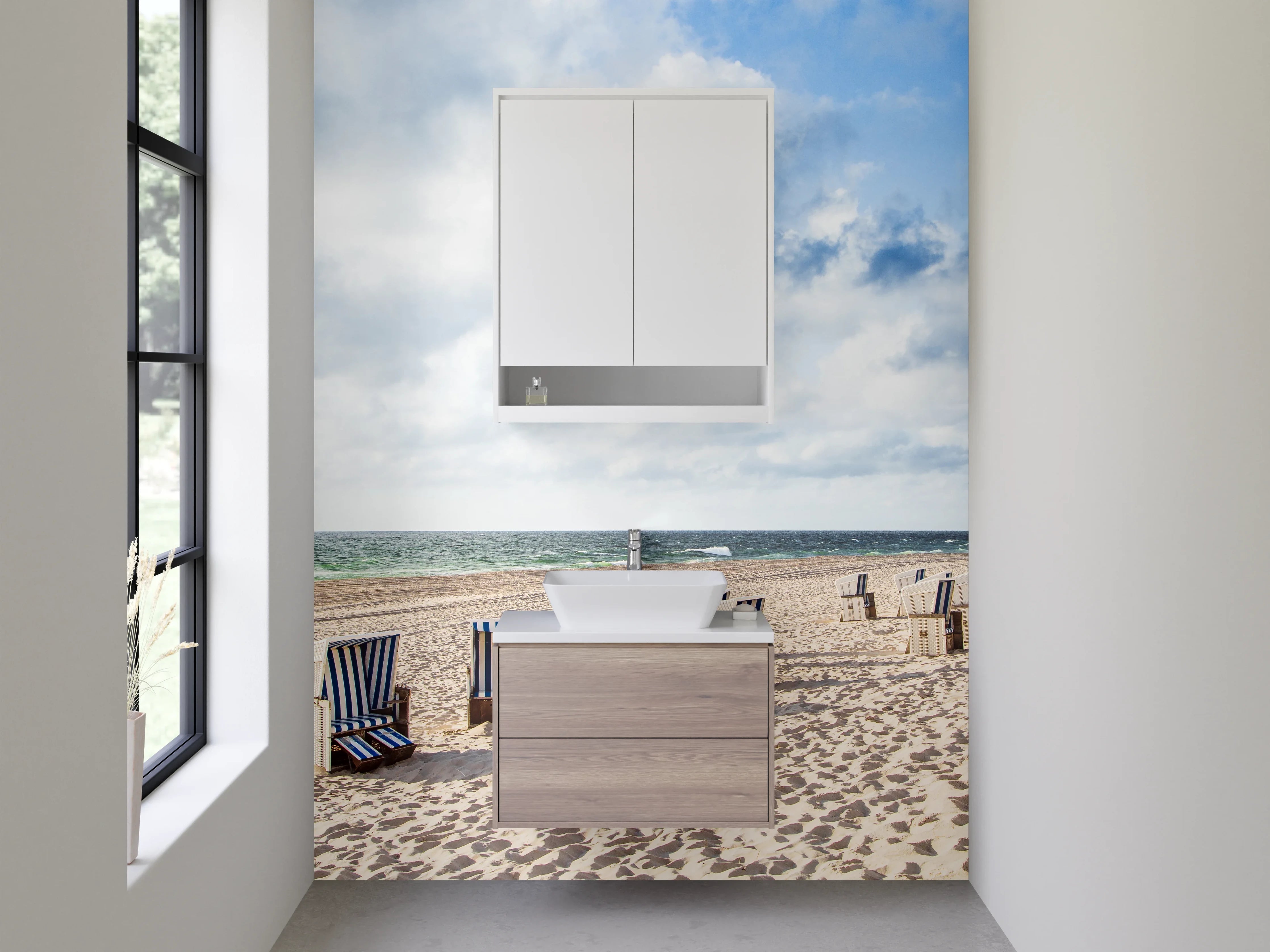 Waschbecken-Rückwand - Strandkörbe am leeren Nordseestrand