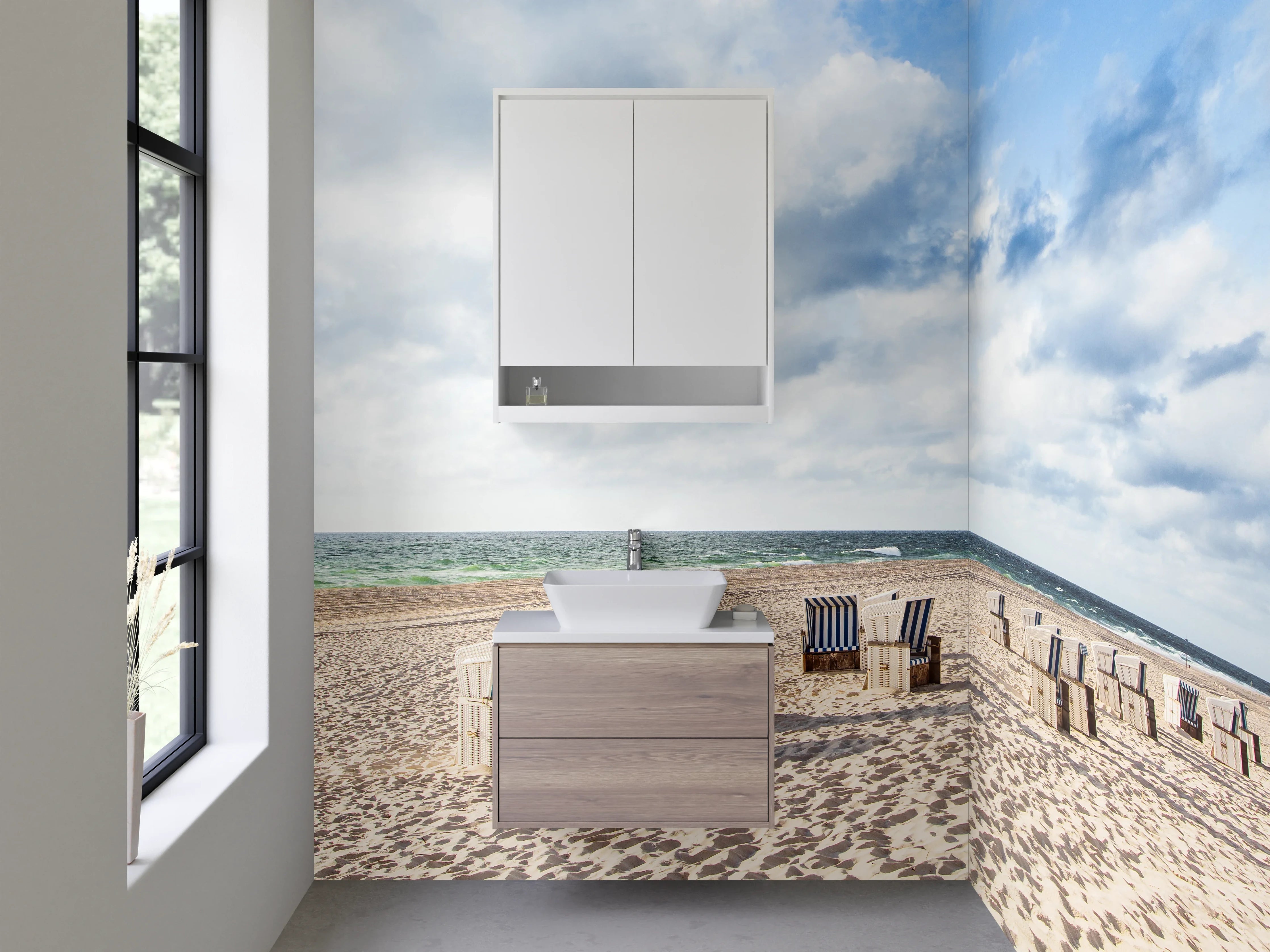 Waschbecken-Rückwand - Strandkörbe am leeren Nordseestrand