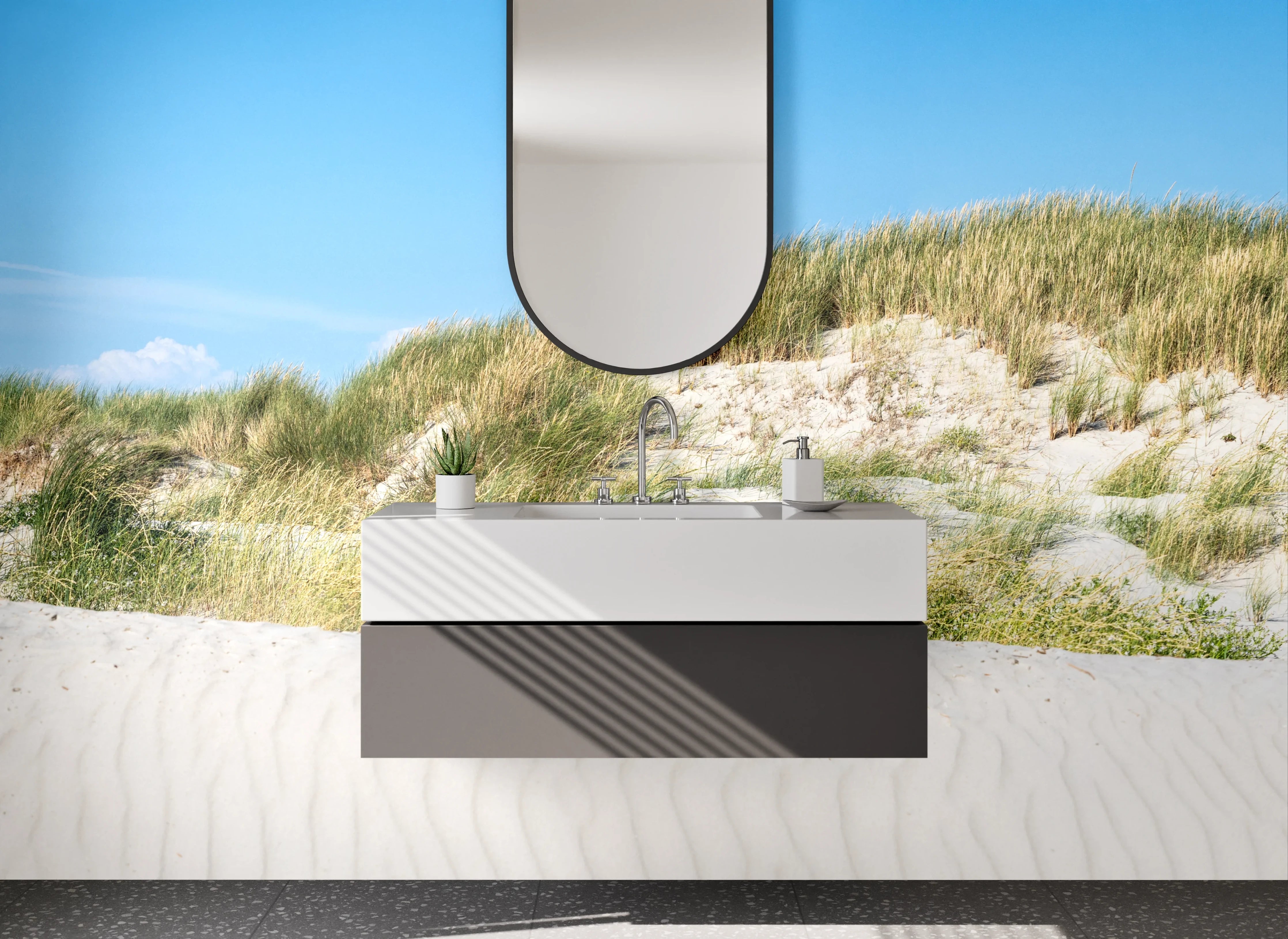 Waschbecken-Rückwand - Strandlandschaft bei Sonnenaufgang