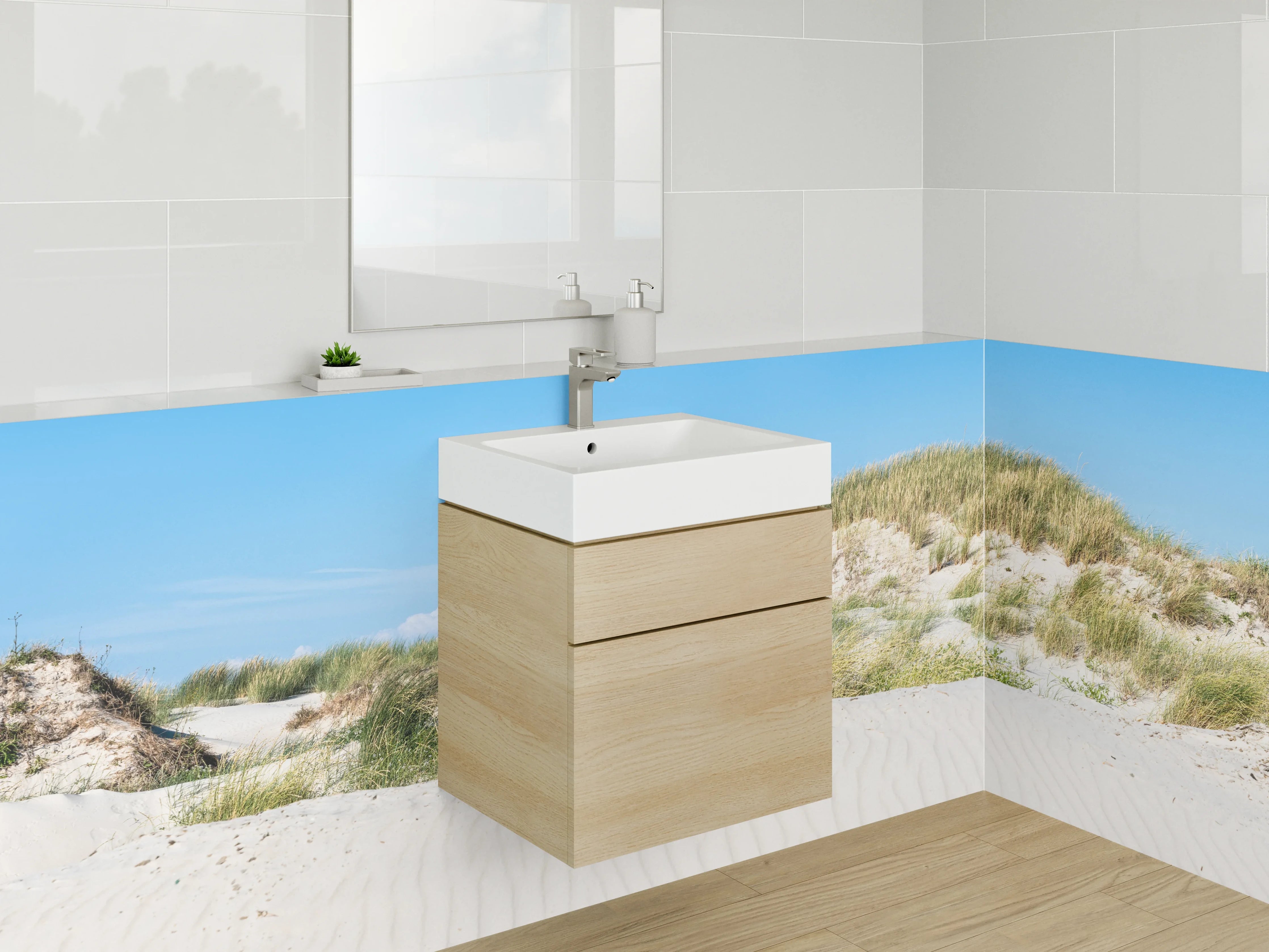 Waschbecken-Rückwand - Strandlandschaft bei Sonnenaufgang
