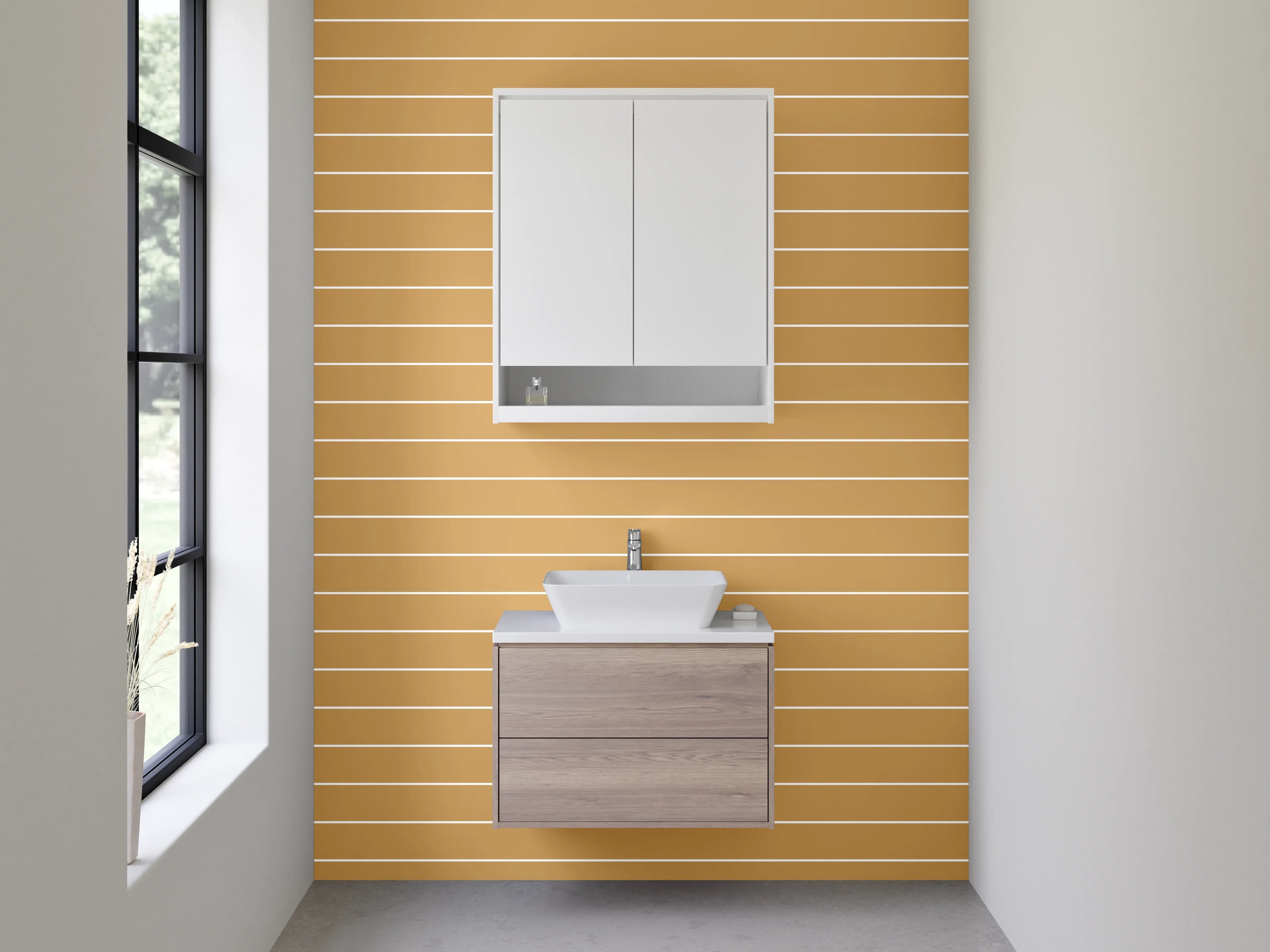 Waschbecken-Rückwand - Streifenmuster Beige Braun Modern