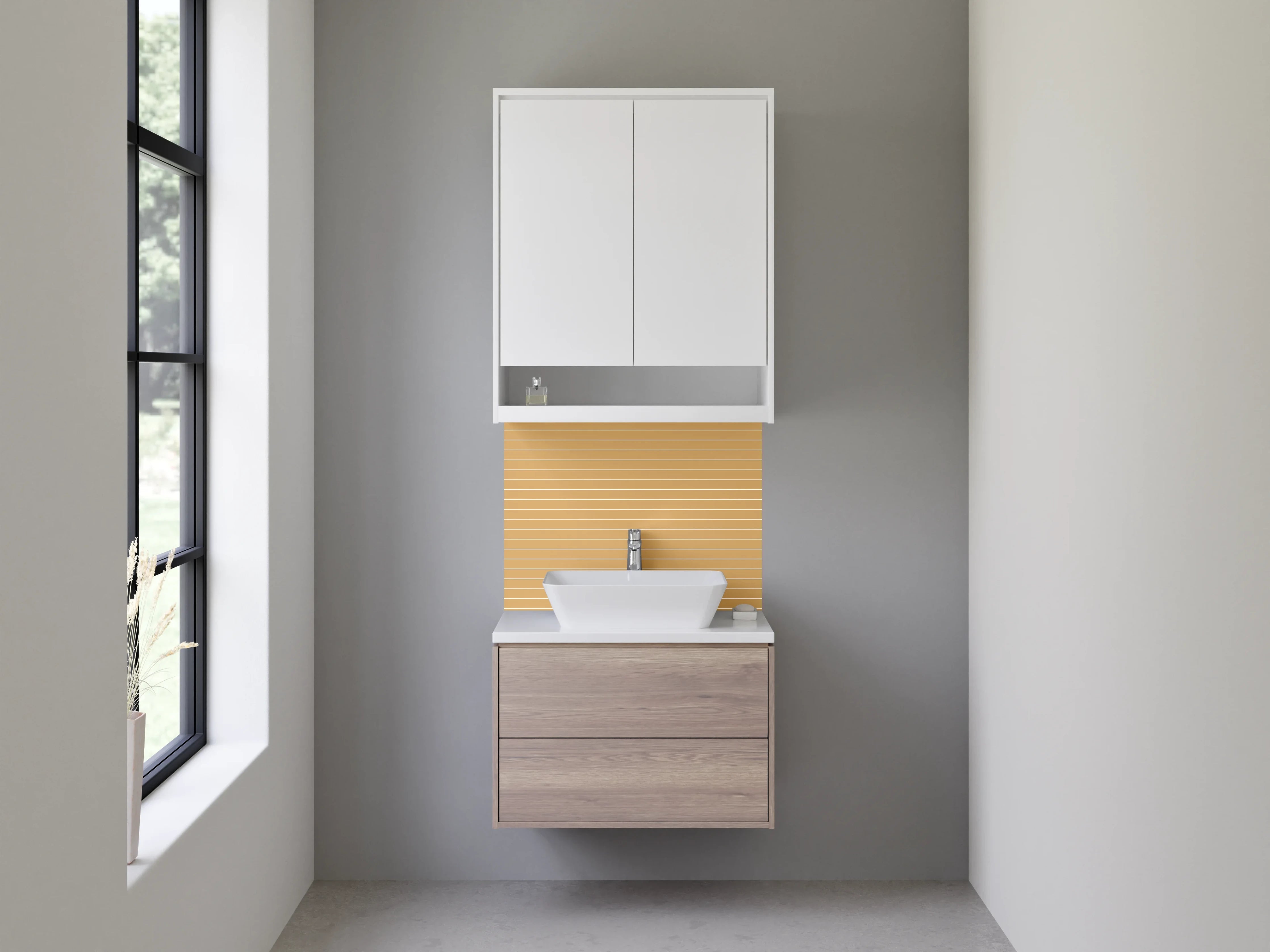 Waschbecken-Rückwand - Streifenmuster Beige Braun Modern