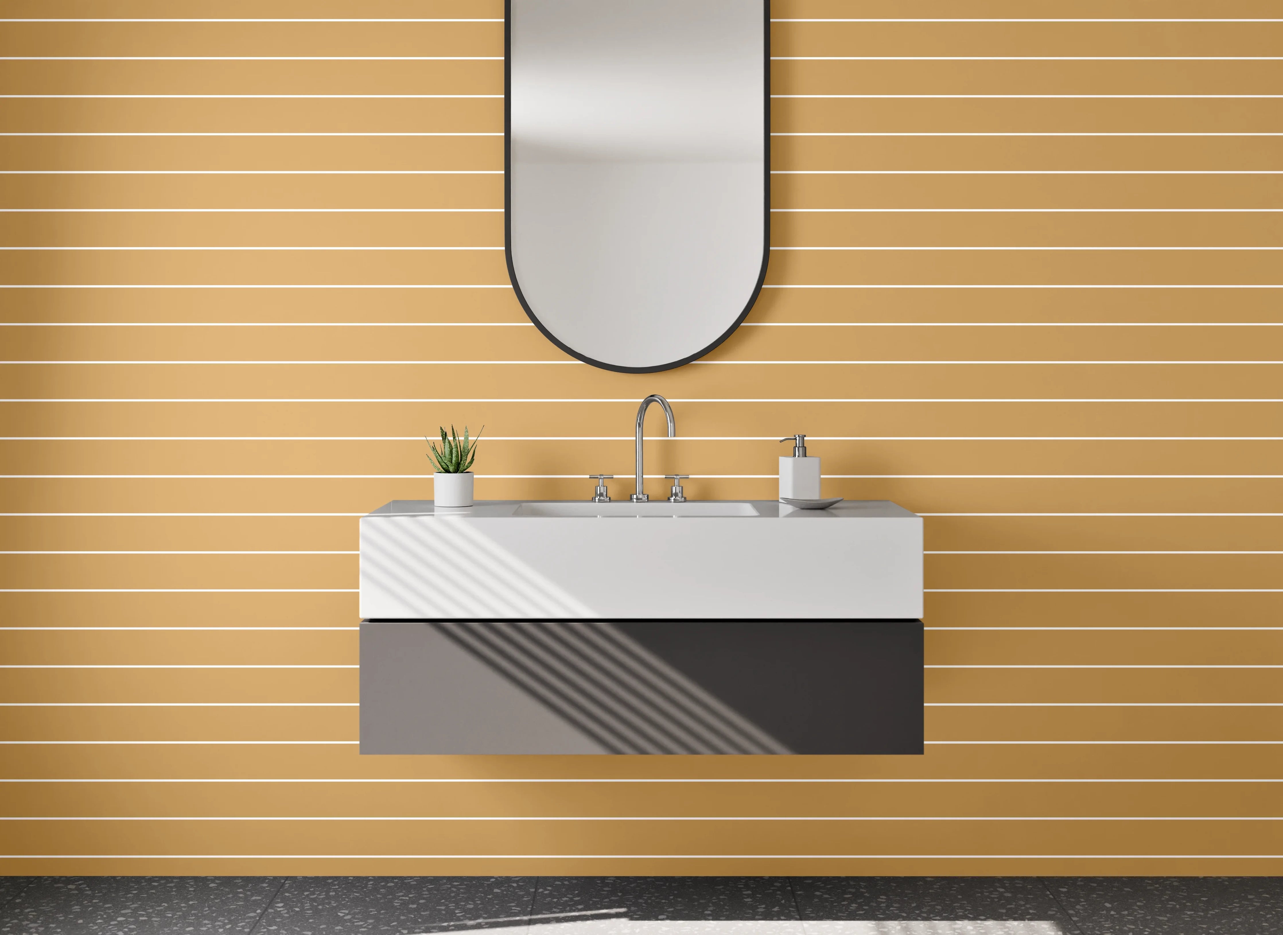Waschbecken-Rückwand - Streifenmuster Beige Braun Modern