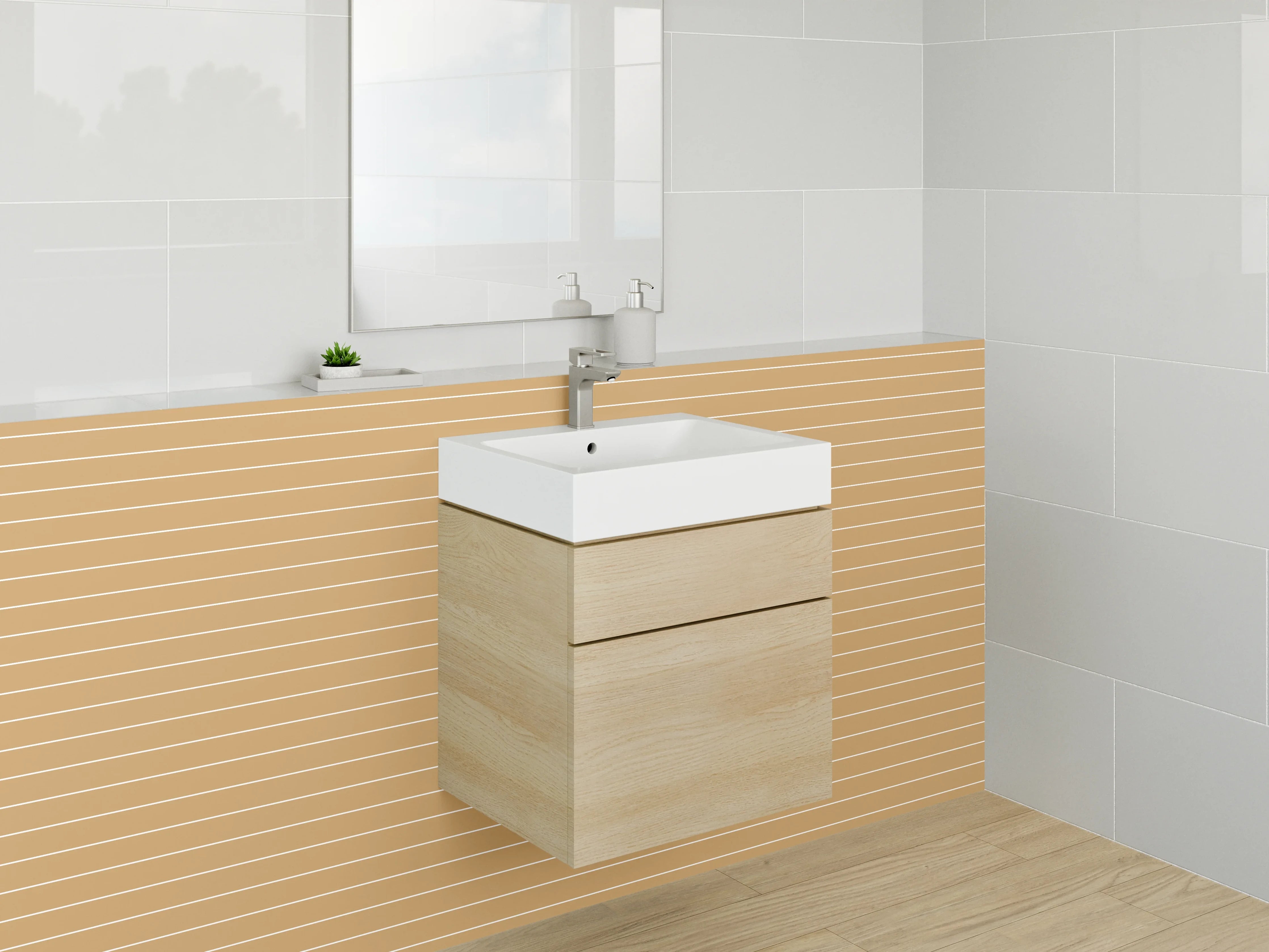 Waschbecken-Rückwand - Streifenmuster Beige Braun Modern