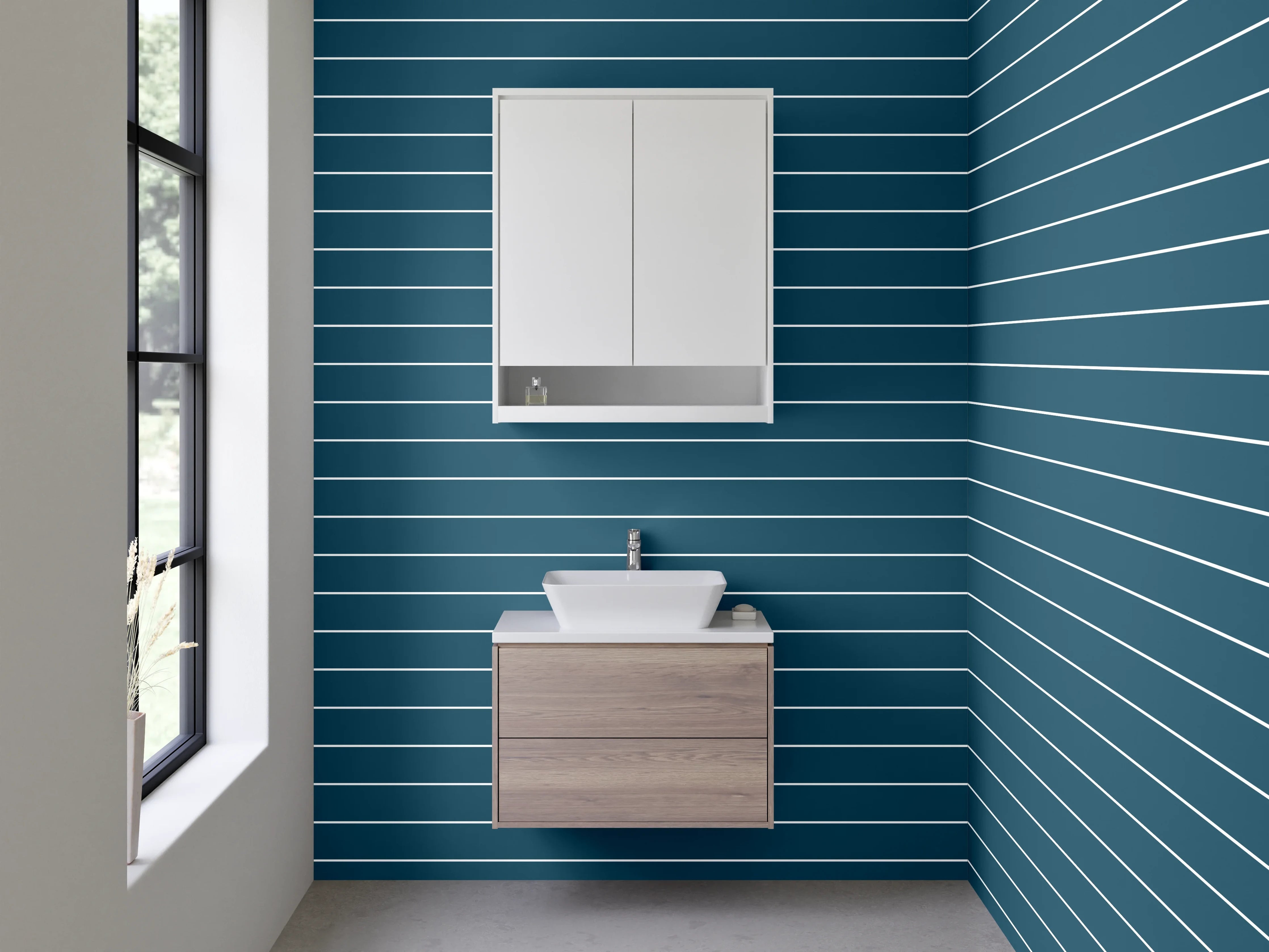 Waschbecken-Rückwand - Streifenmuster Blau Weiß Modern