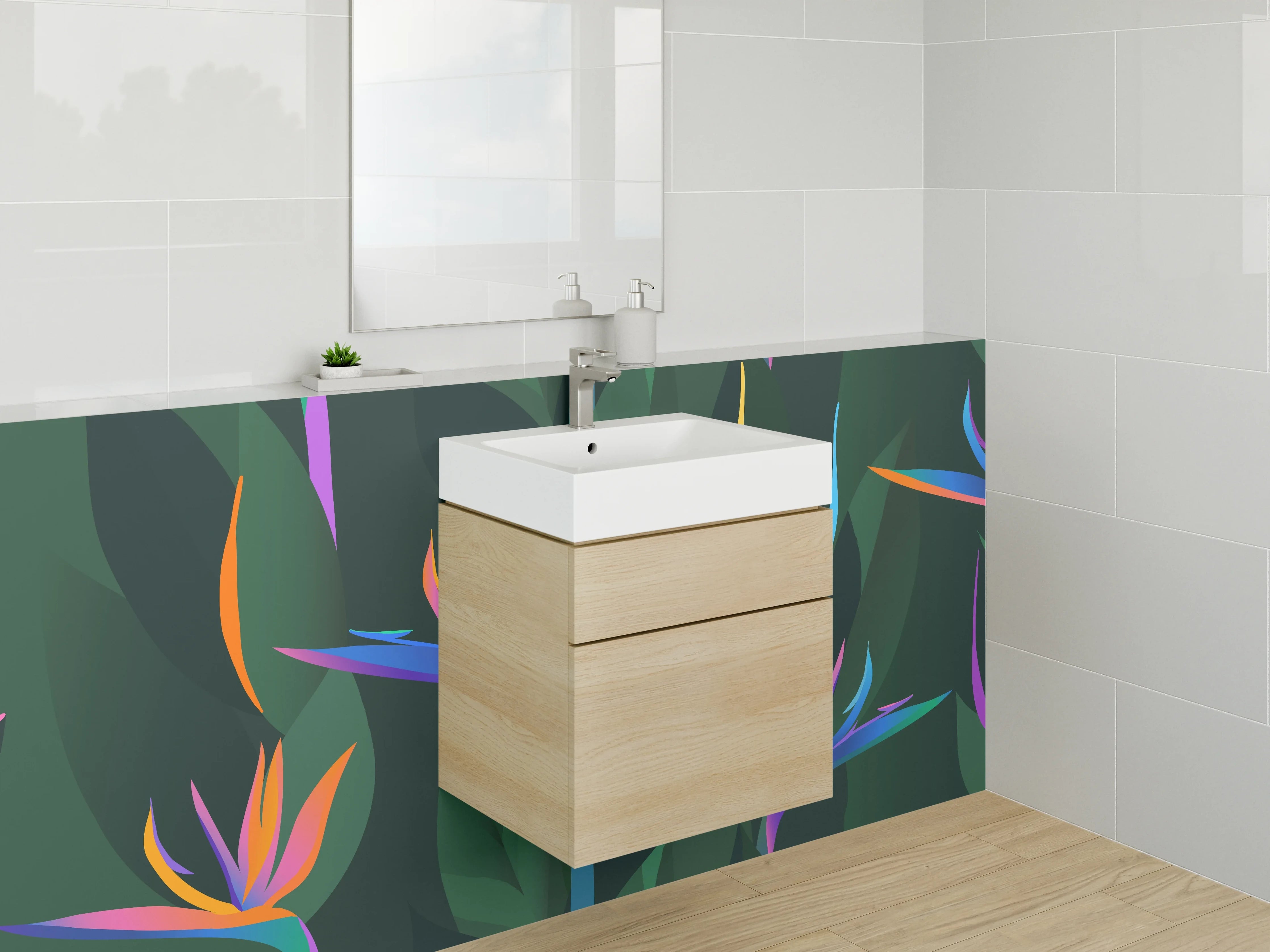 Waschbecken-Rückwand - Strelitzien Illustration Tropisch Abstrakt