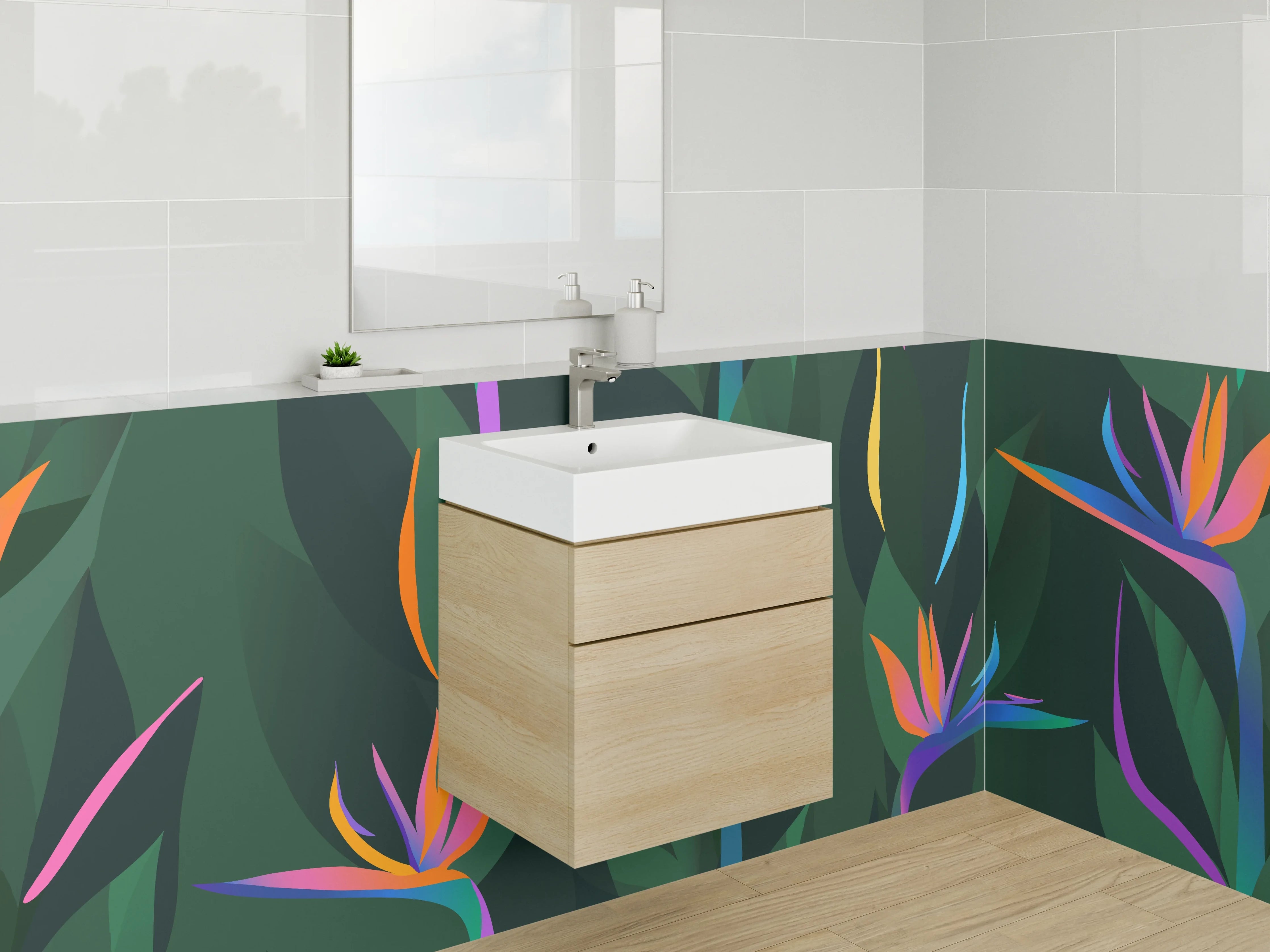 Waschbecken-Rückwand - Strelitzien Illustration Tropisch Abstrakt
