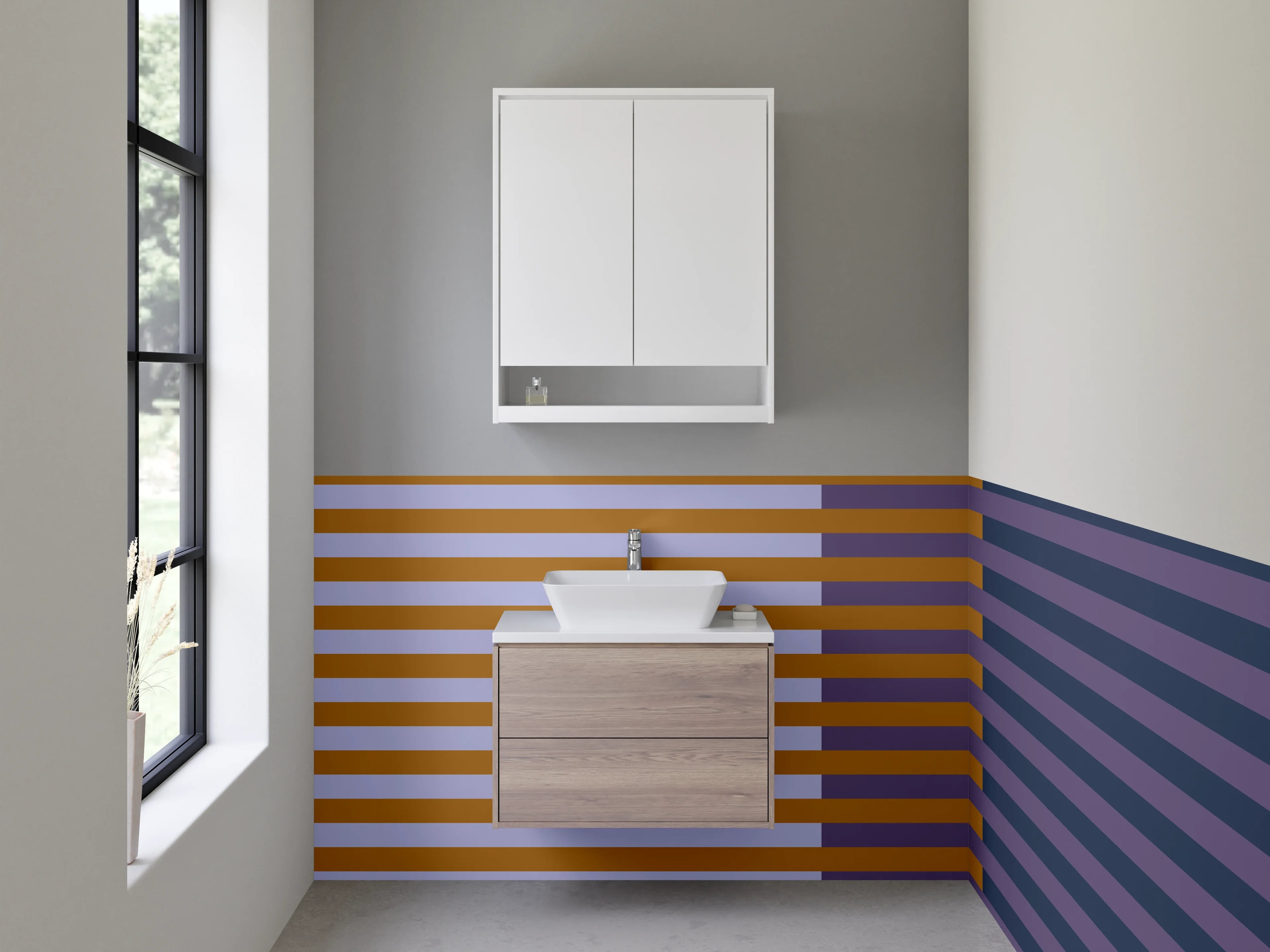 Waschbecken-Rückwand - Stripes in Blau, Grau und Braun