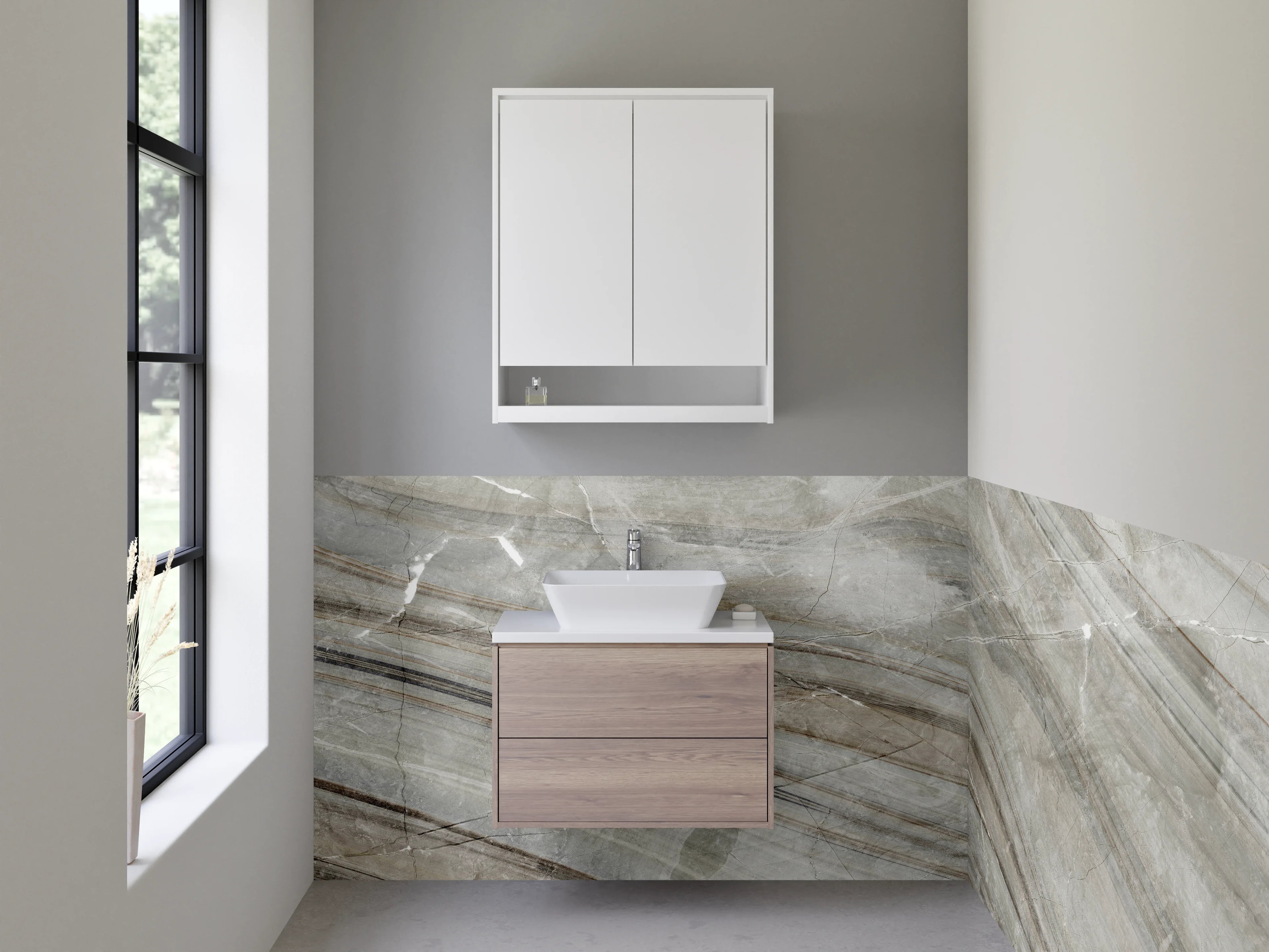 Waschbecken-Rückwand - Strukturierte Steinoptik in Grautönen