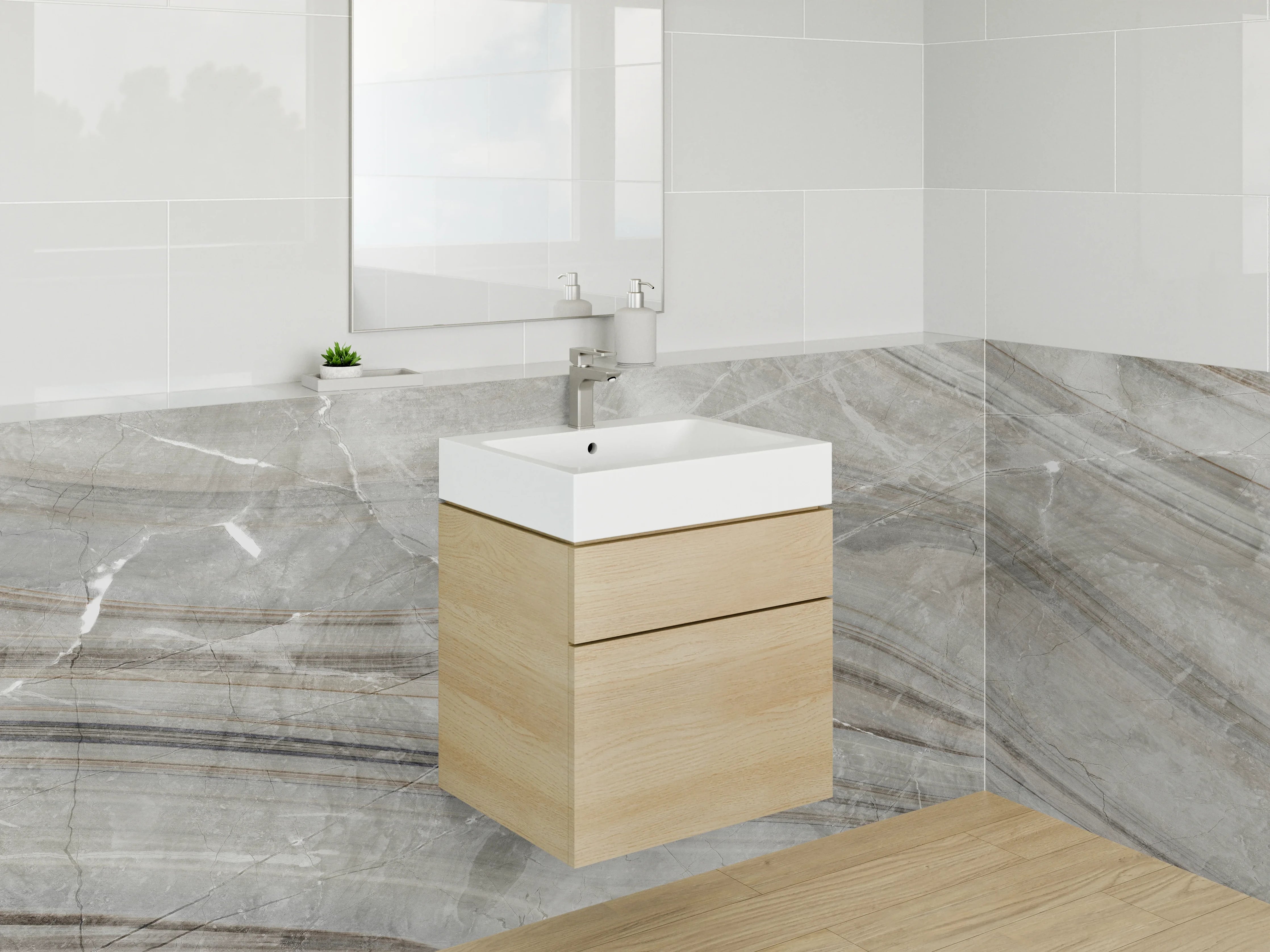 Waschbecken-Rückwand - Strukturierte Steinoptik in Grautönen