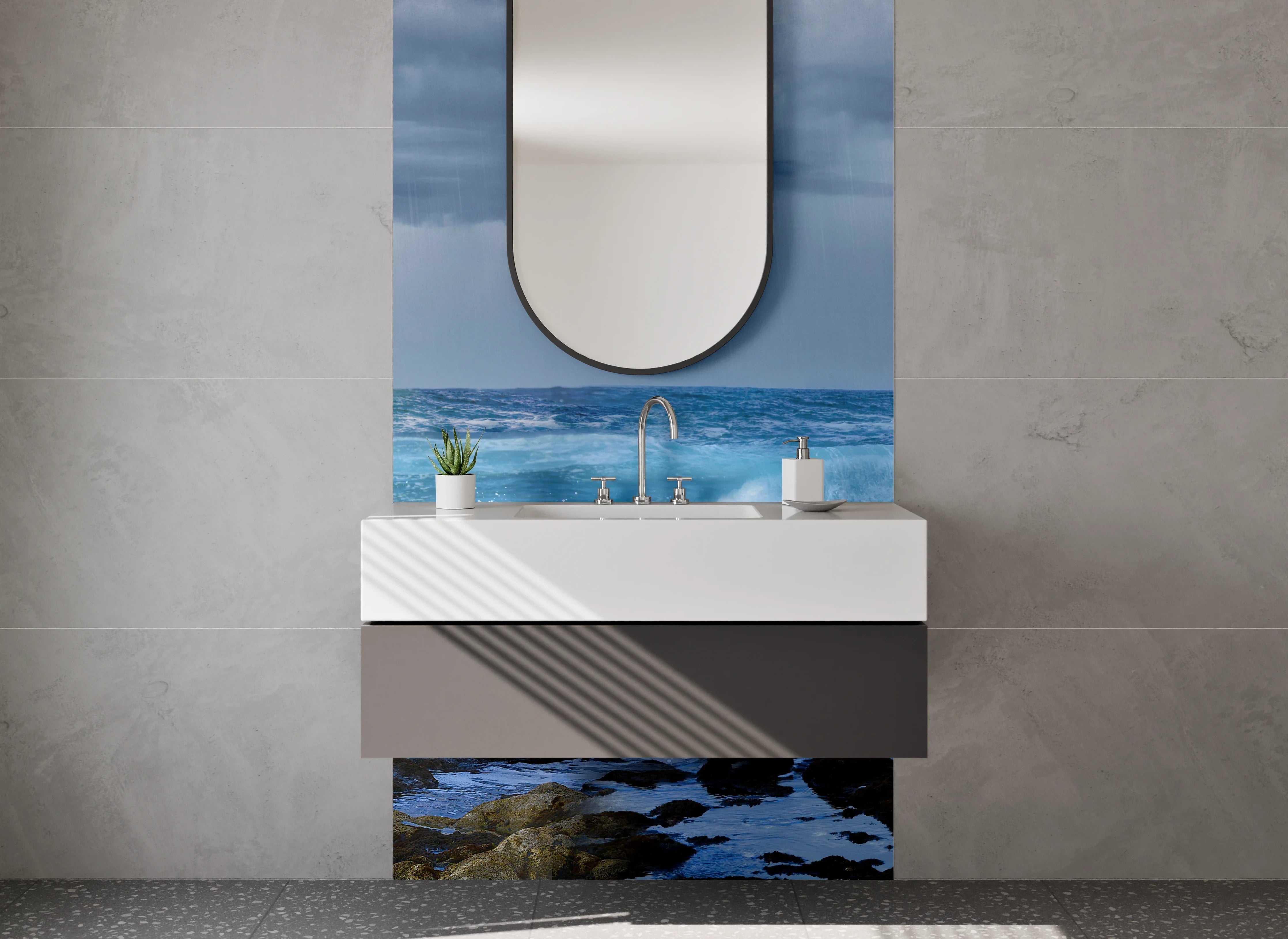 Waschbecken-Rückwand - Stürmische Küste – Meerblaue Wellen