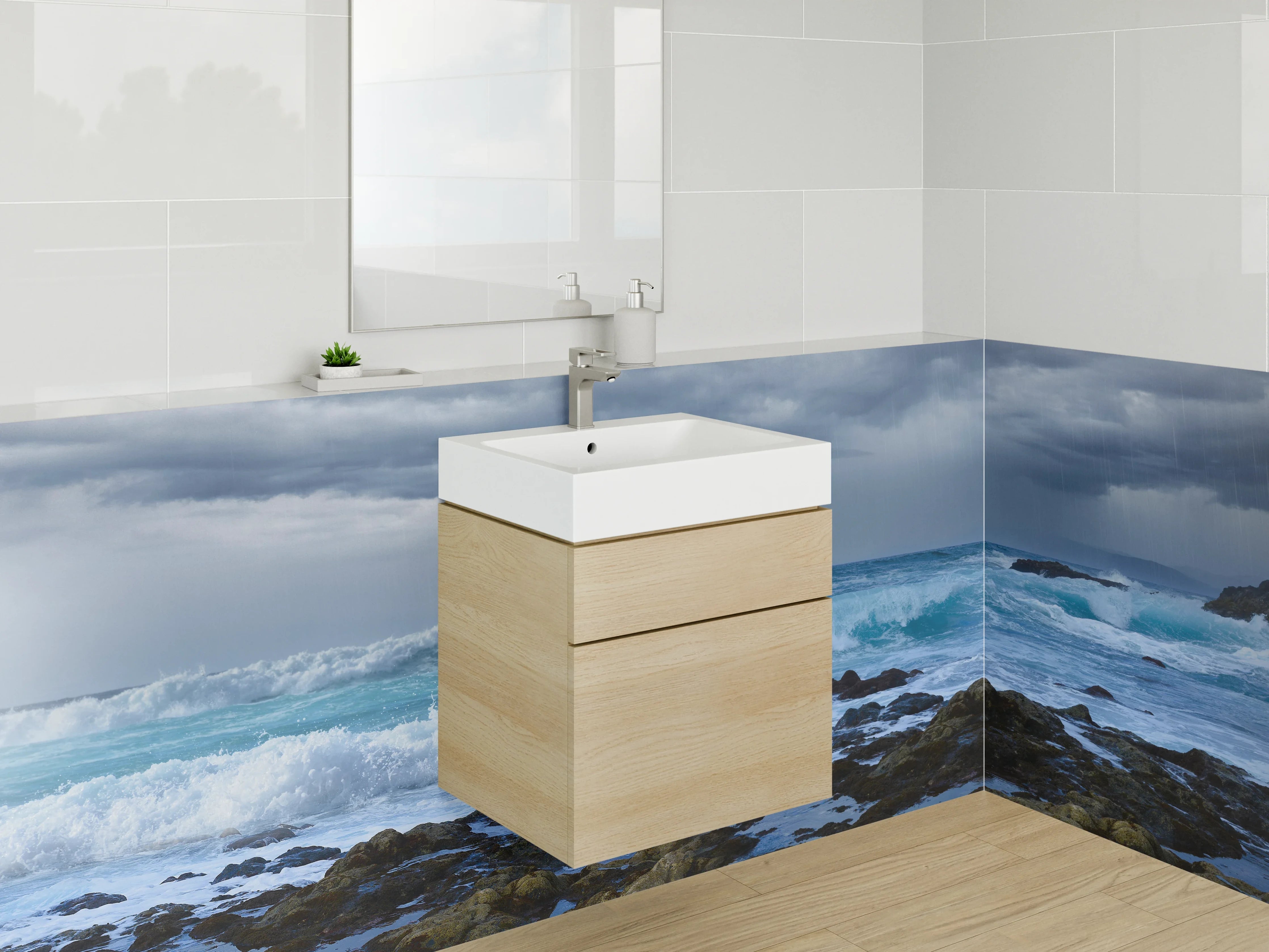 Waschbecken-Rückwand - Stürmische Küste – Meerblaue Wellen