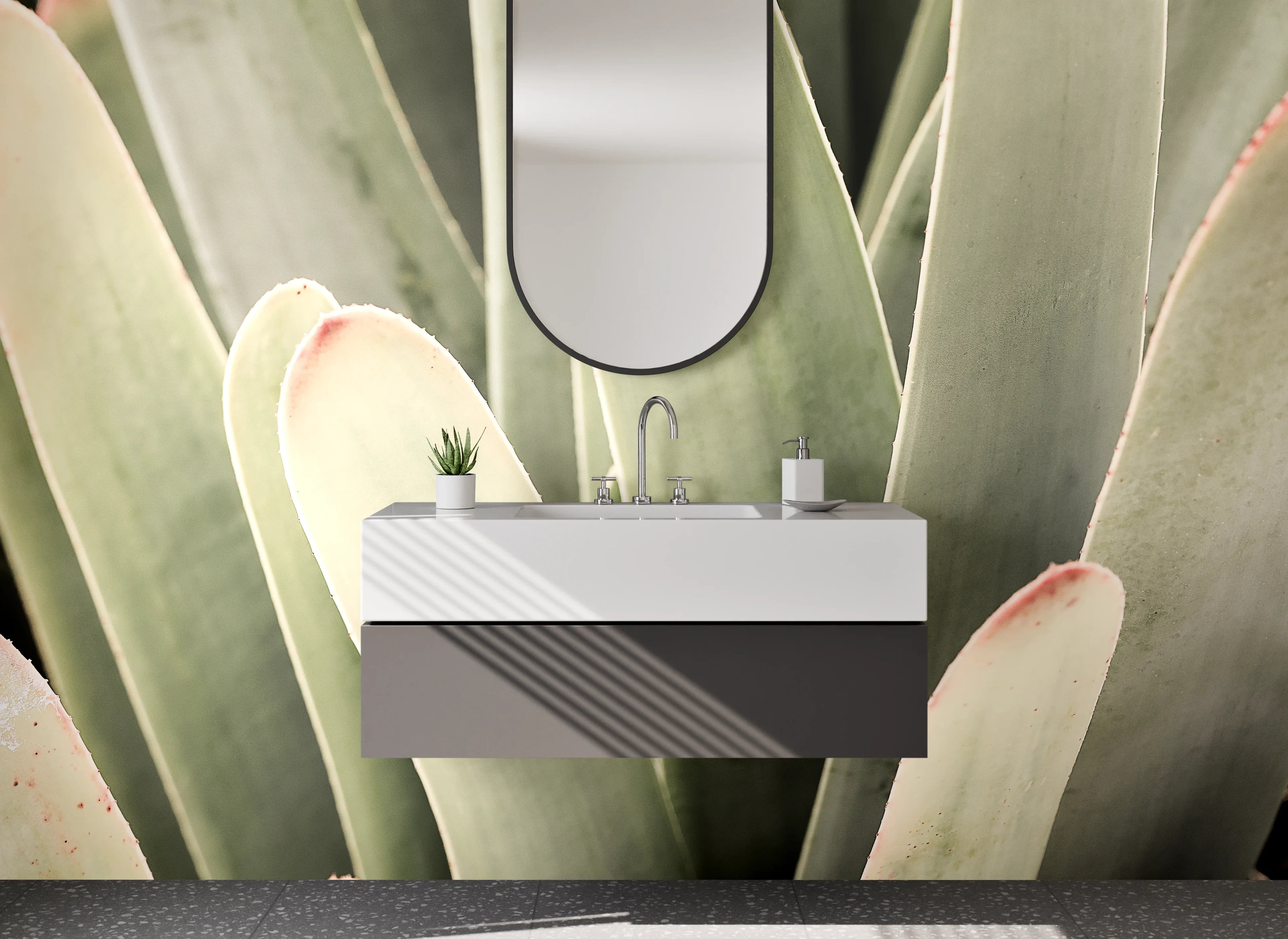 Waschbecken-Rückwand - Sukkulenten Nahaufnahme Grün Beige