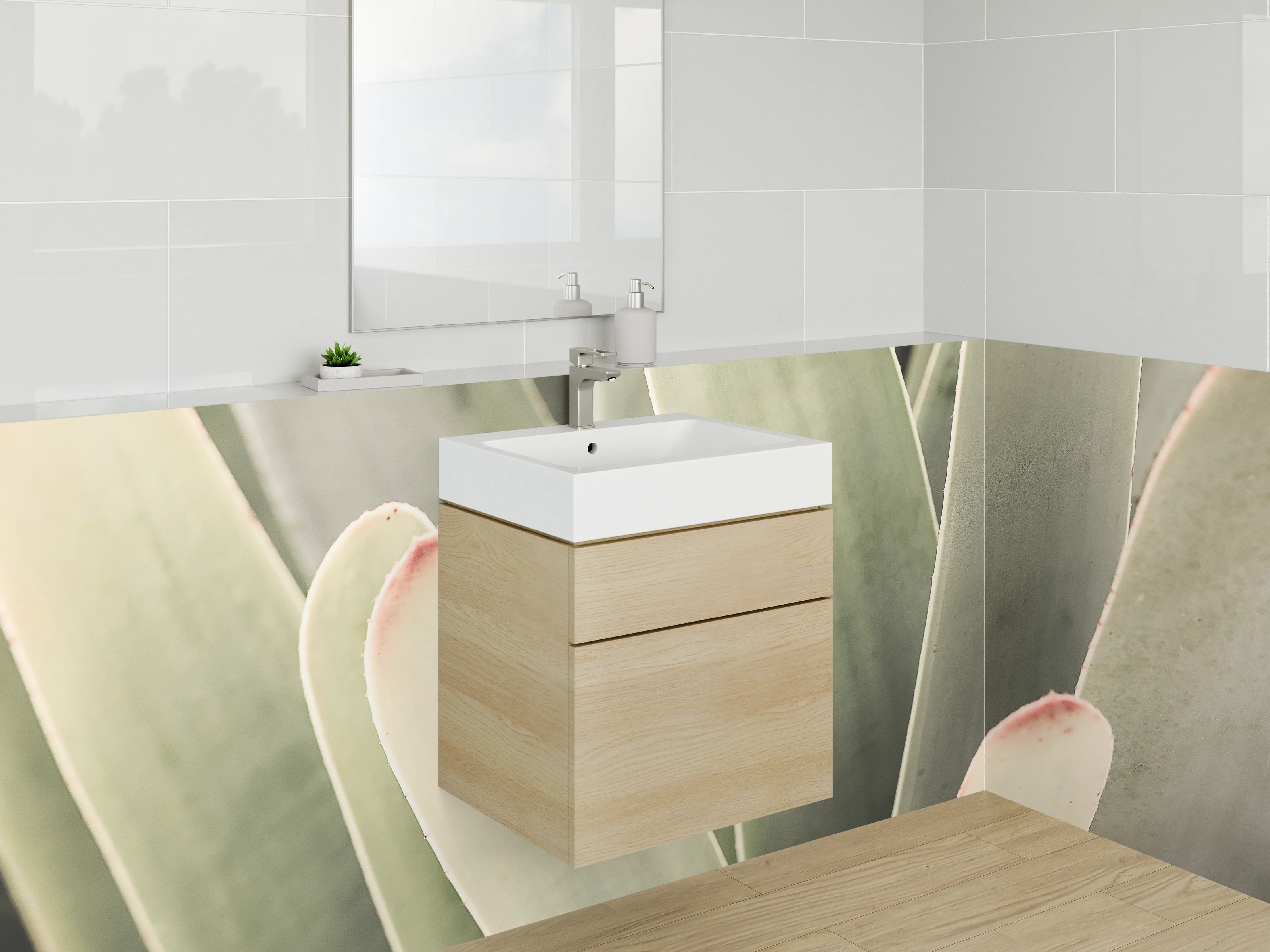 Waschbecken-Rückwand - Sukkulenten Nahaufnahme Grün Beige