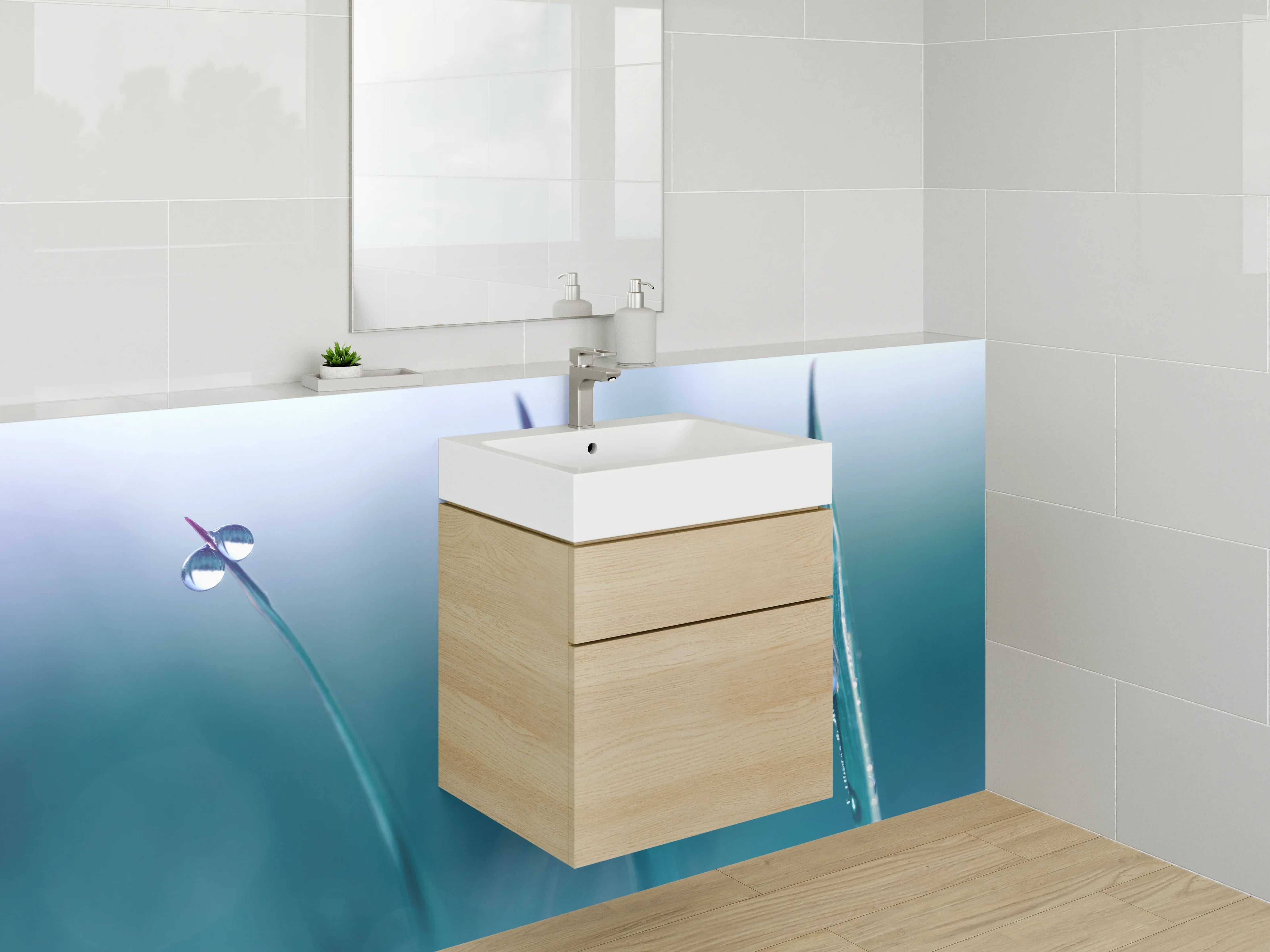 Waschbecken-Rückwand - Tautropfen auf Grashalmen Makro Naturmotiv