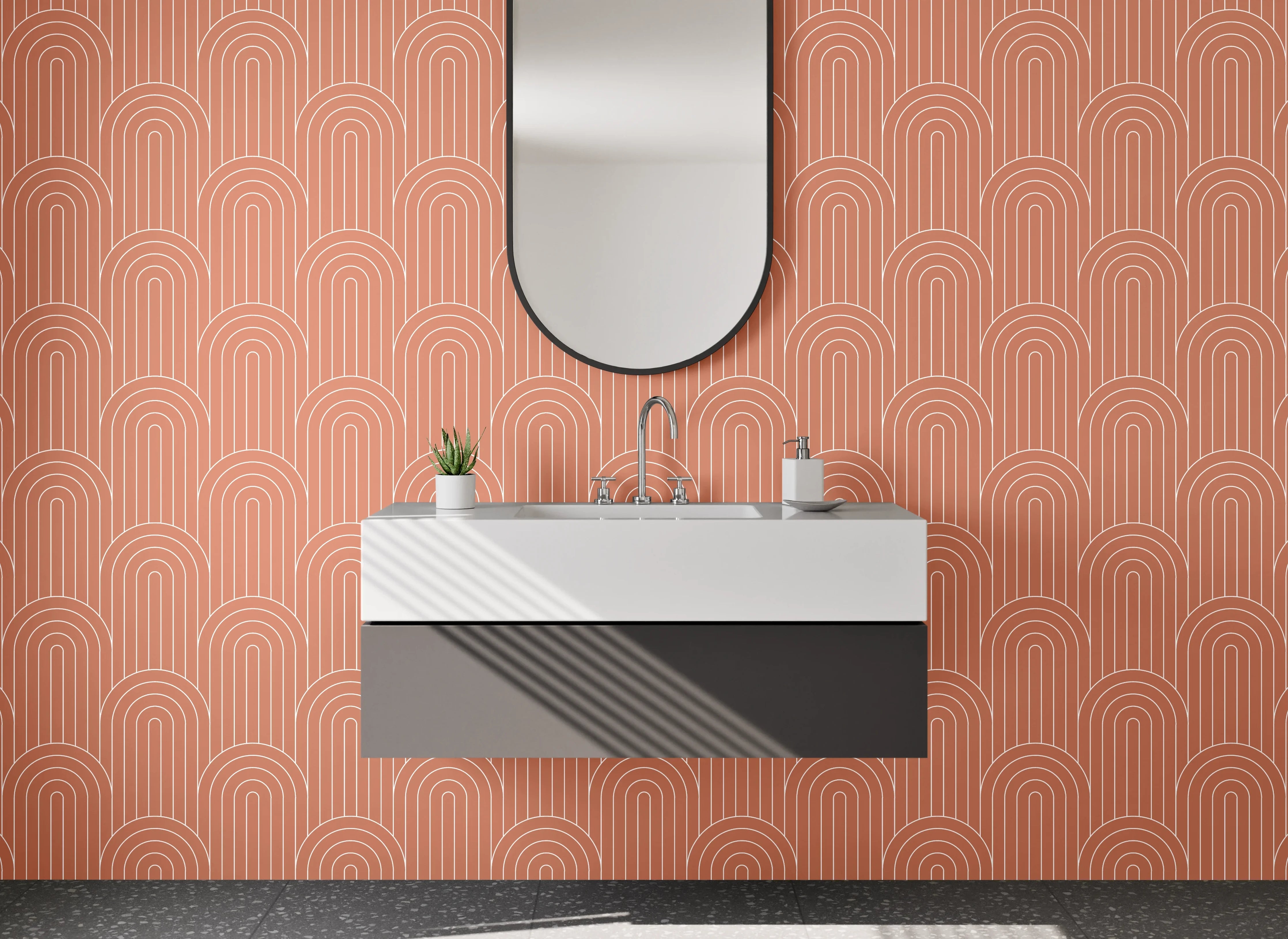 Waschbecken-Rückwand - Terrakotta Retro Muster Geometrisch