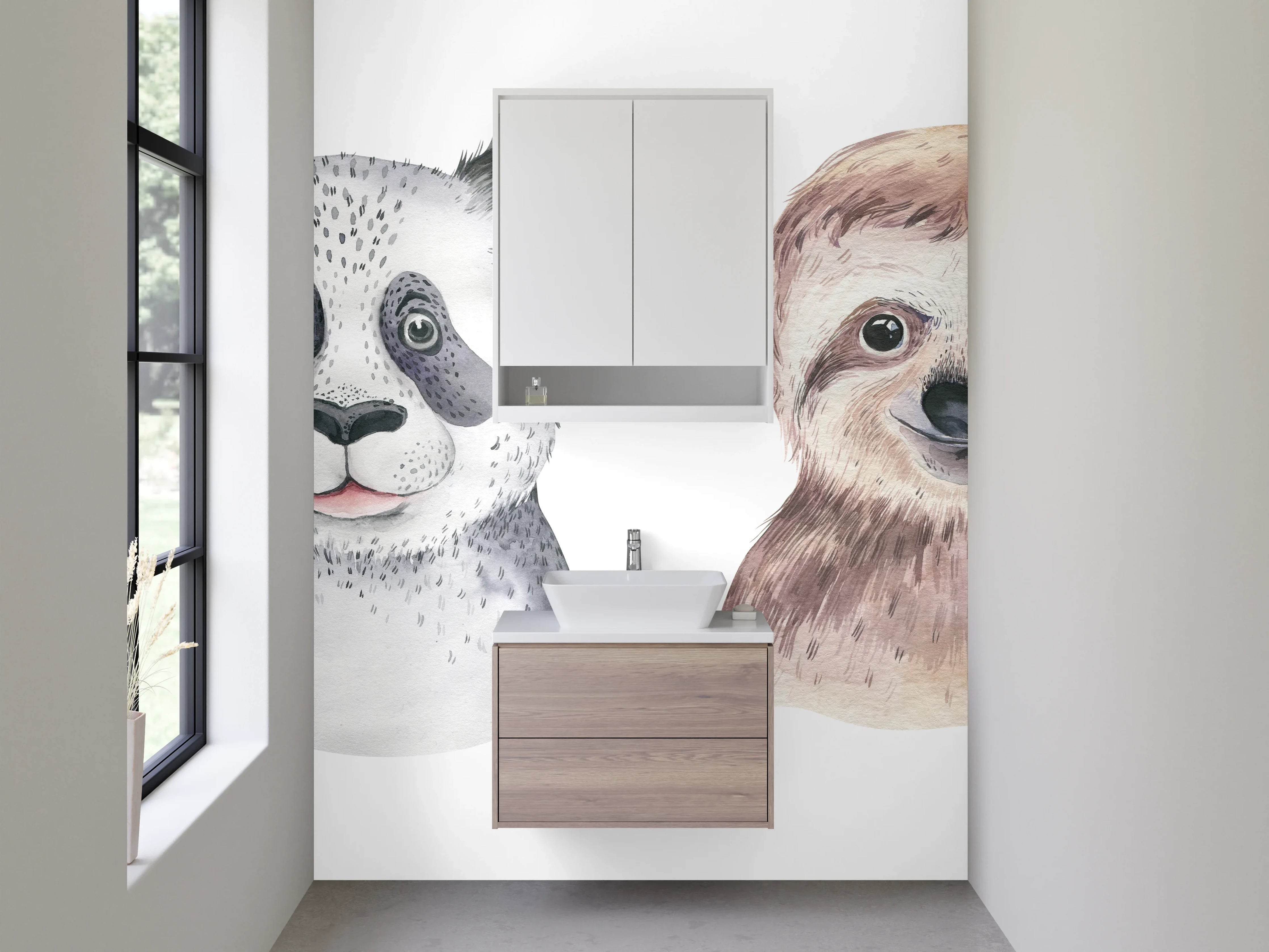 Waschbecken-Rückwand - Tierische Aquarellköpfe auf Weiß