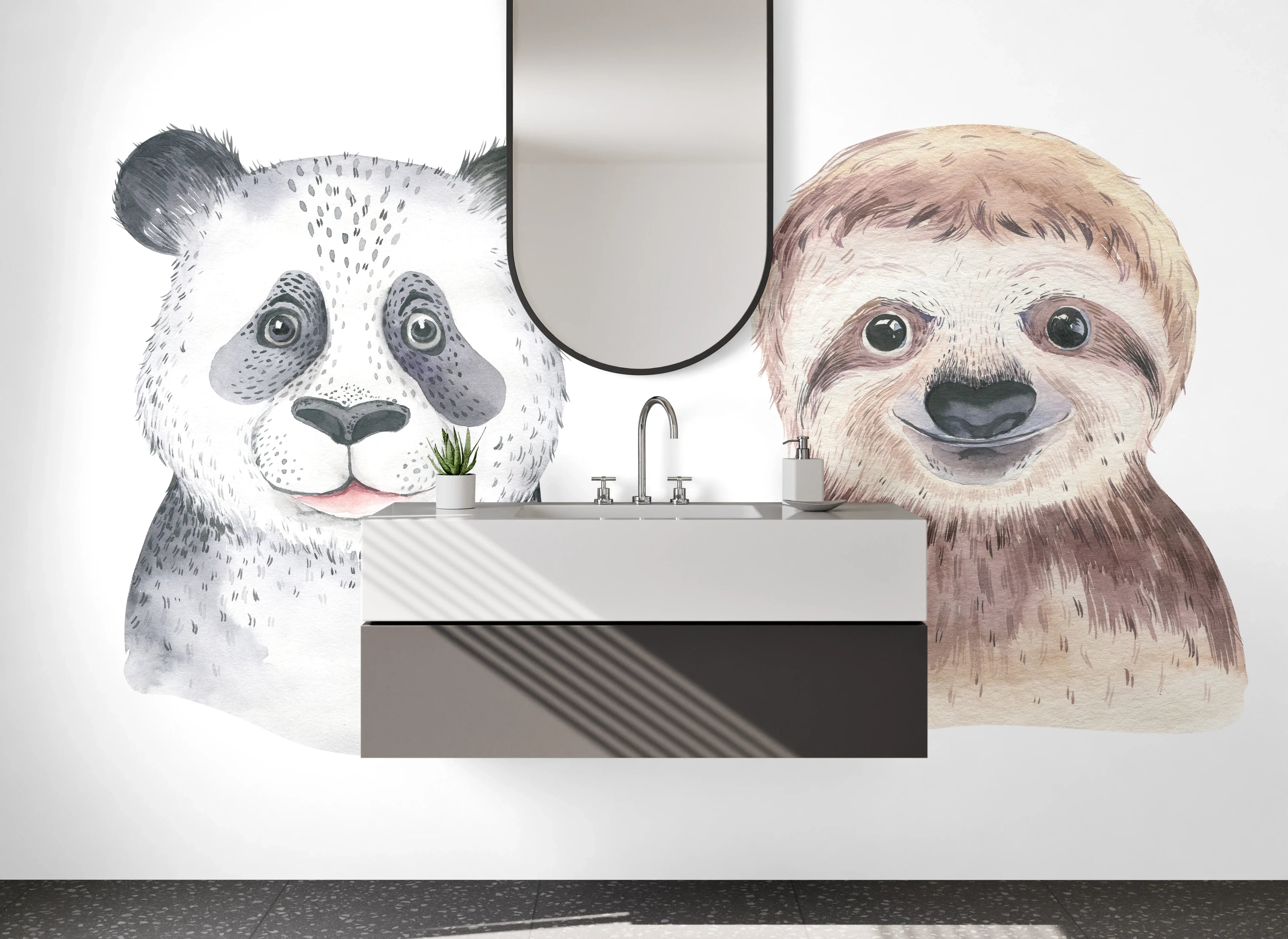 Waschbecken-Rückwand - Tierische Aquarellköpfe auf Weiß