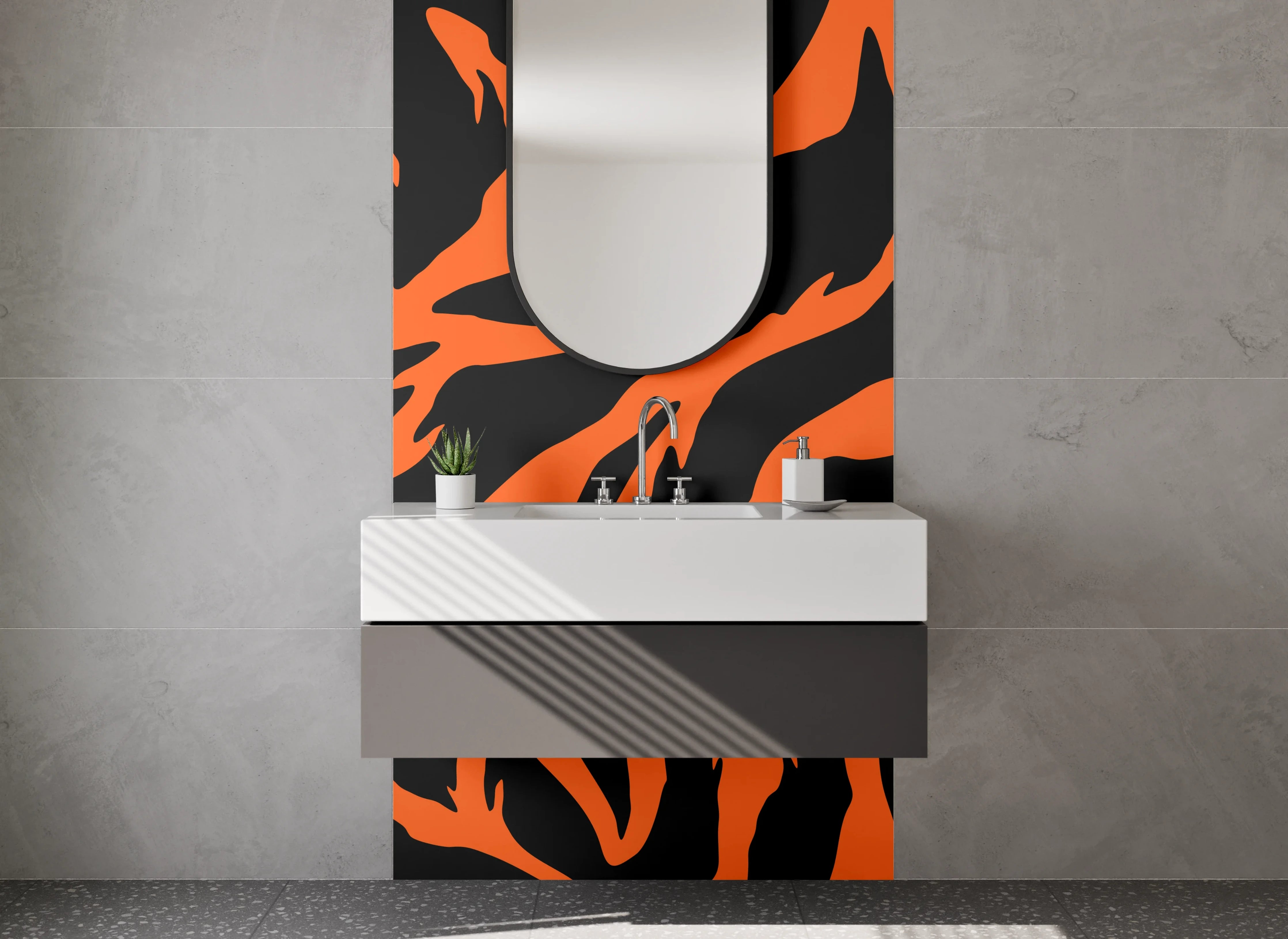 Waschbecken-Rückwand - Tiger Muster Orange Schwarz Design