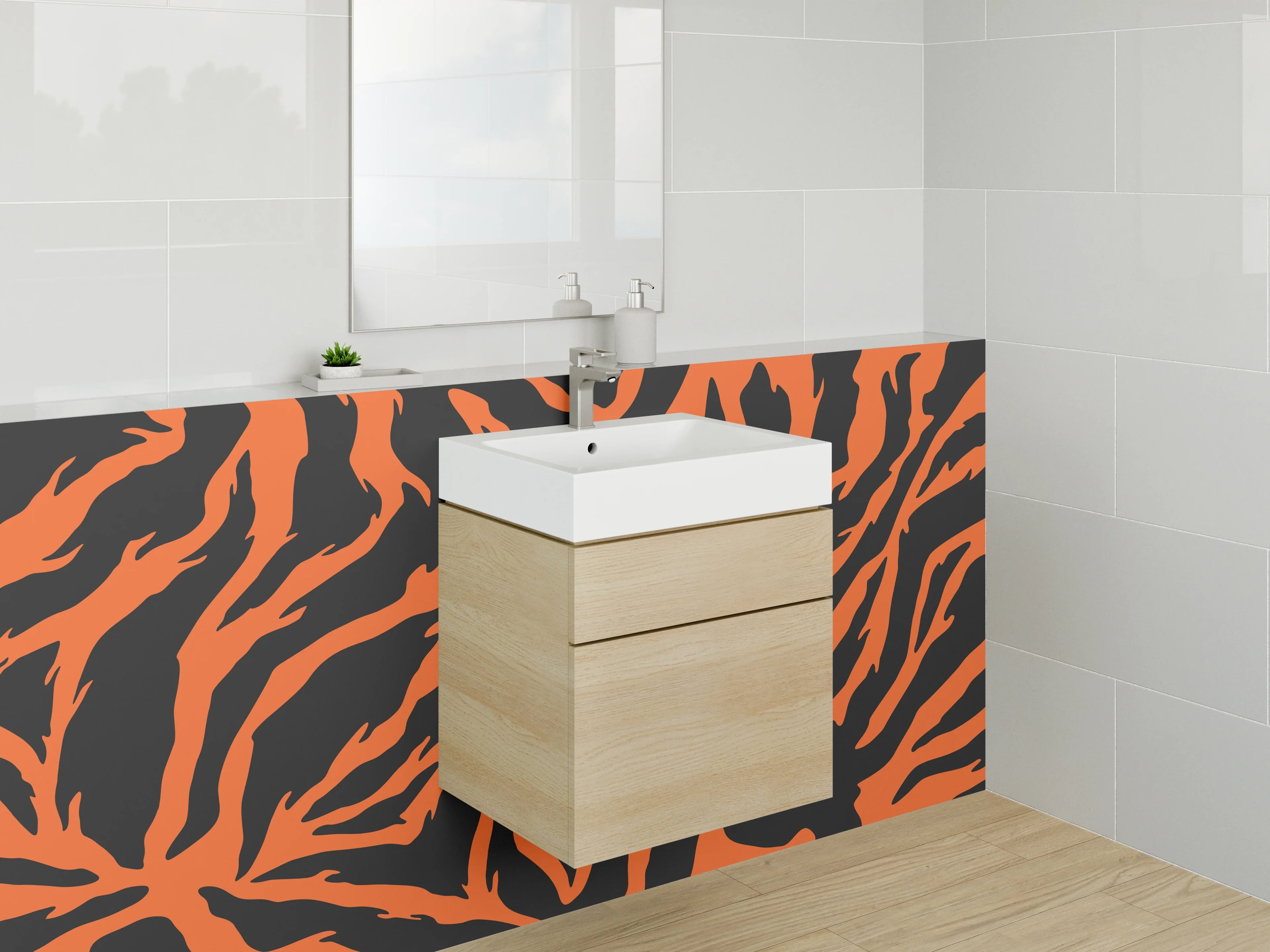 Waschbecken-Rückwand - Tiger Muster Orange Schwarz Design
