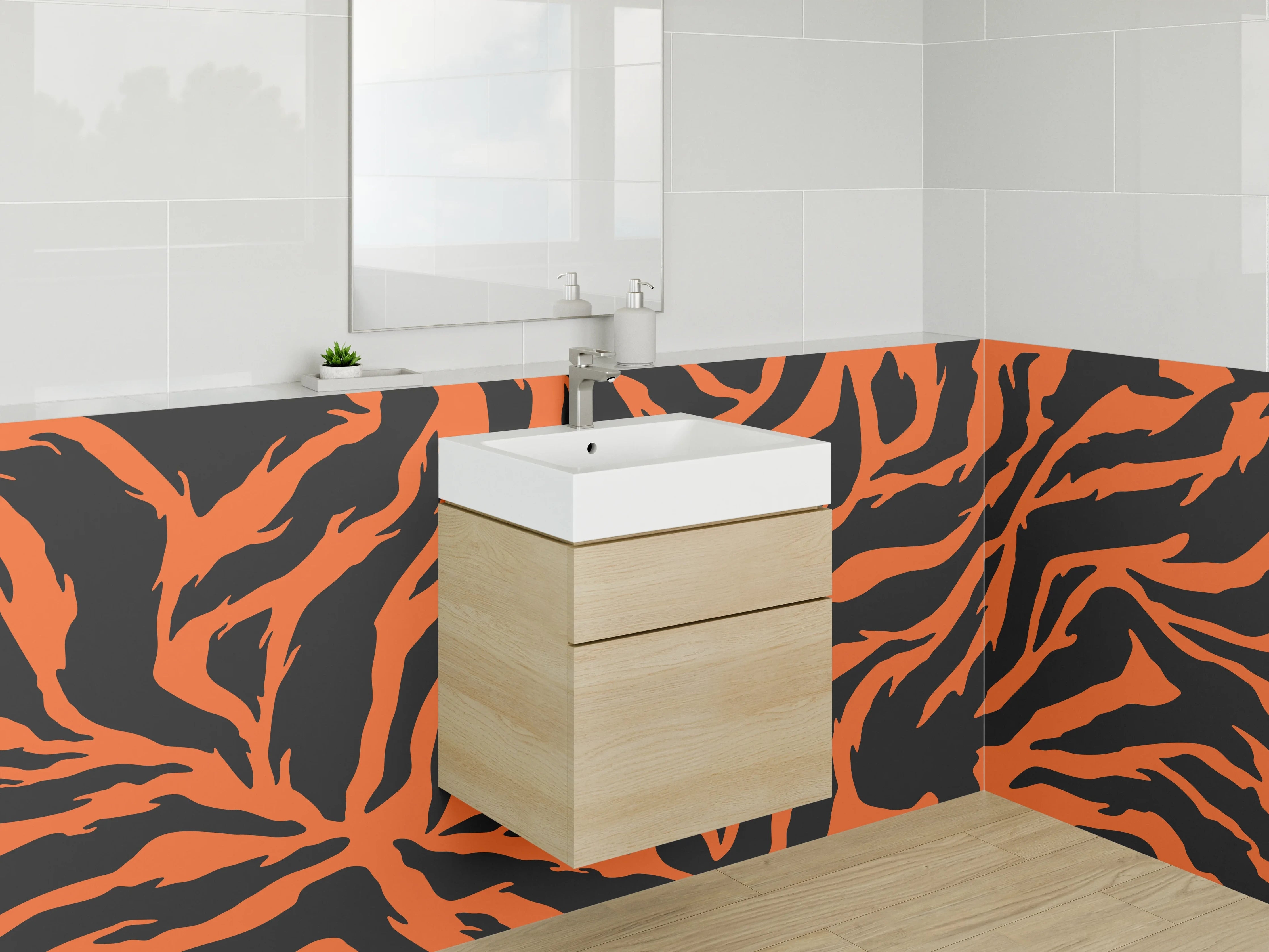 Waschbecken-Rückwand - Tiger Muster Orange Schwarz Design